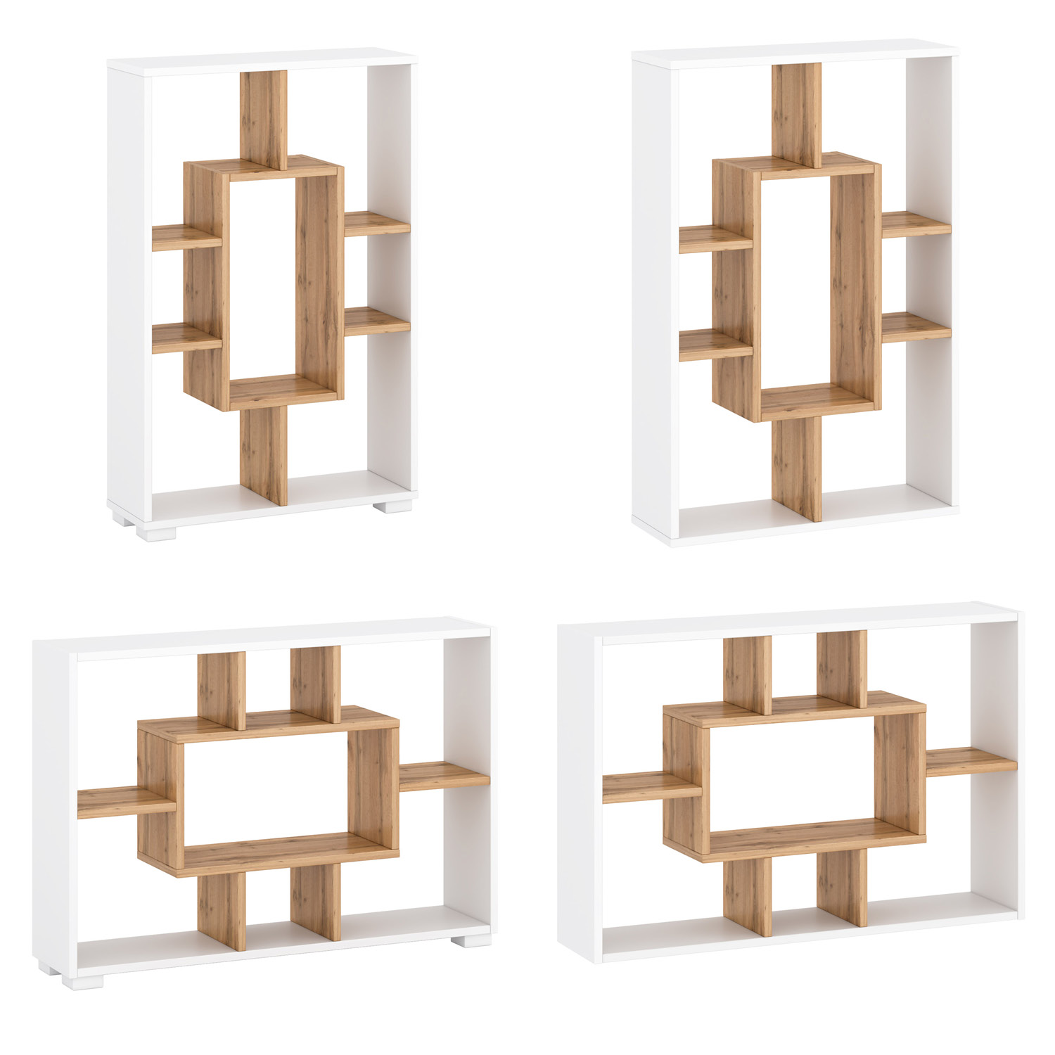 Shelf 4 Versions Floor or Wall Shelf 7 Compartments Bookcase Oak White Wood Solid Modern