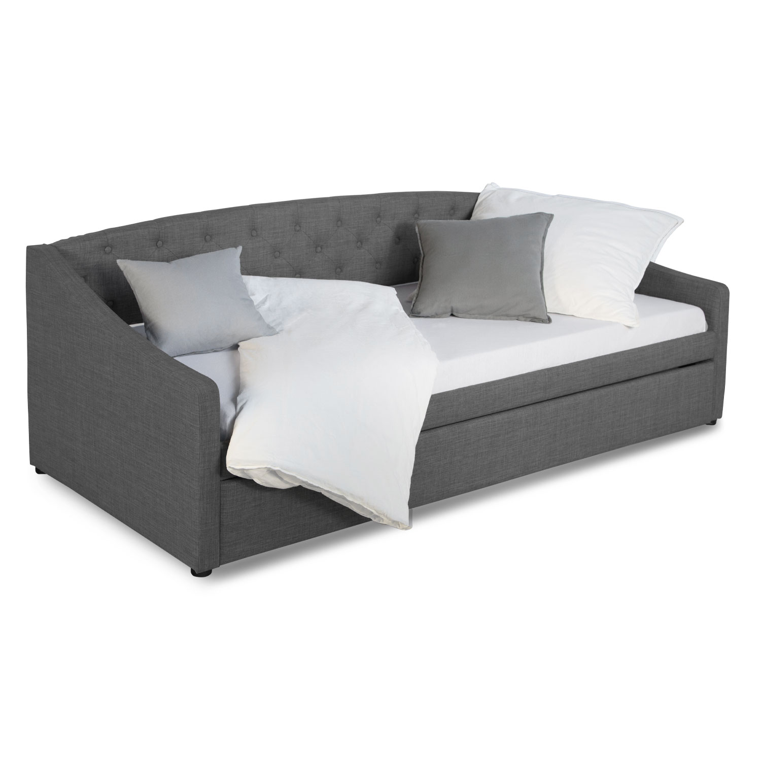 Upholstered Bed 90x200 cm Gray with Storage – Daybed & Pull-Out Guest Bed