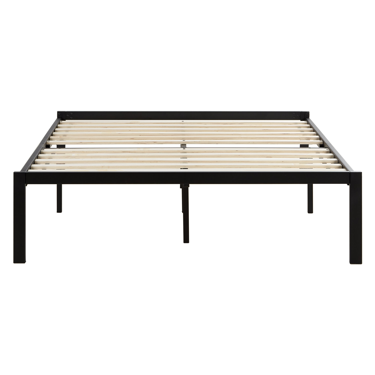 Solid Metal Bed with Mattress 140x200 cm Slatts Double Bed Black Futon Bed Platform Bed Frame Guest Bed