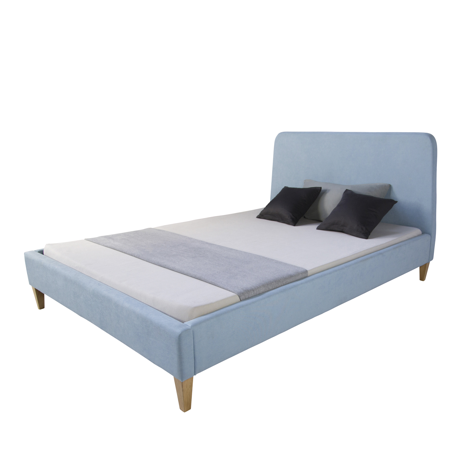 Upholstered bed 140x200 cm light blue | with slatted frame | double fabric bed frame