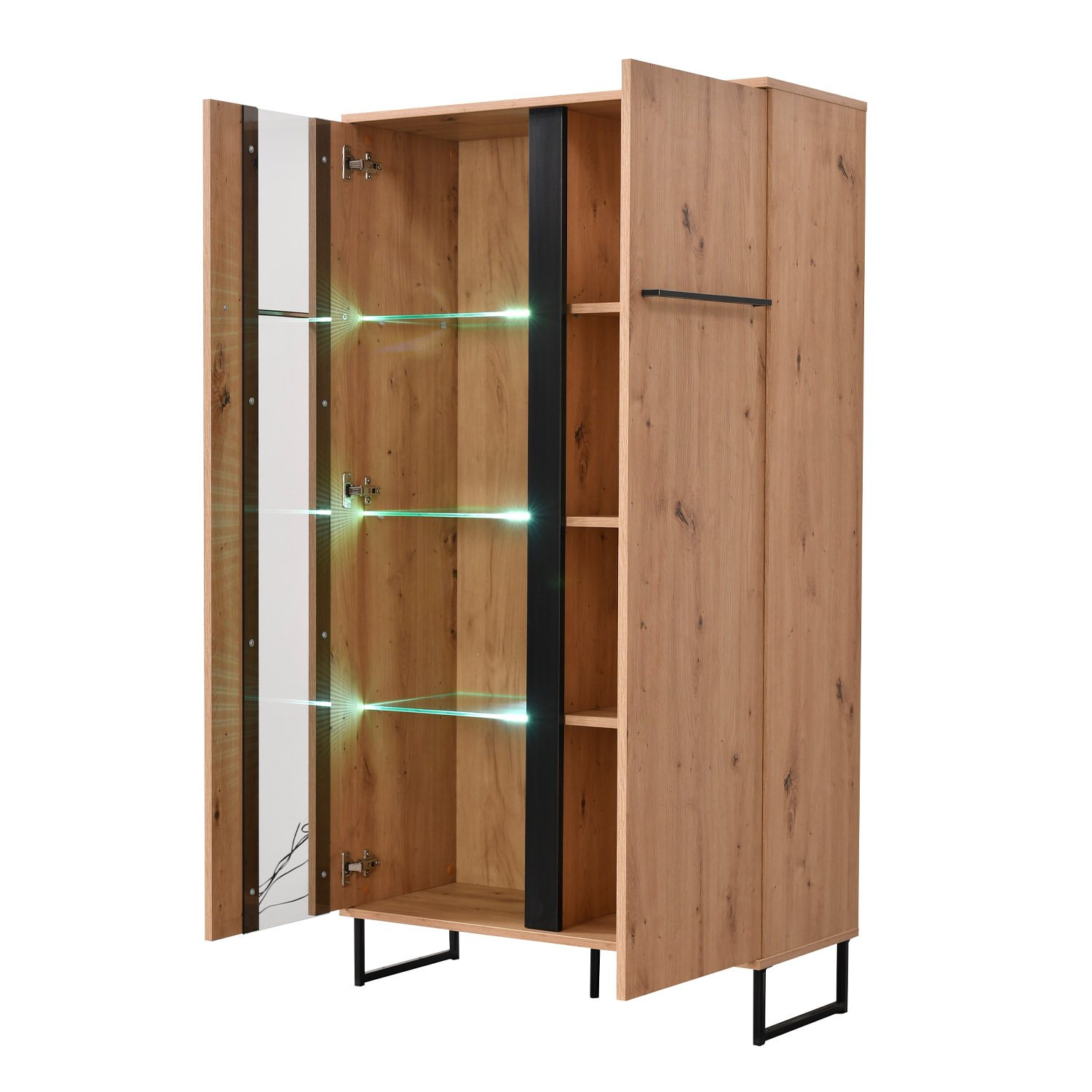 Highboard Display Cabinet with Compartments Living Room Cabinet Wood Natural Skid Feet Black