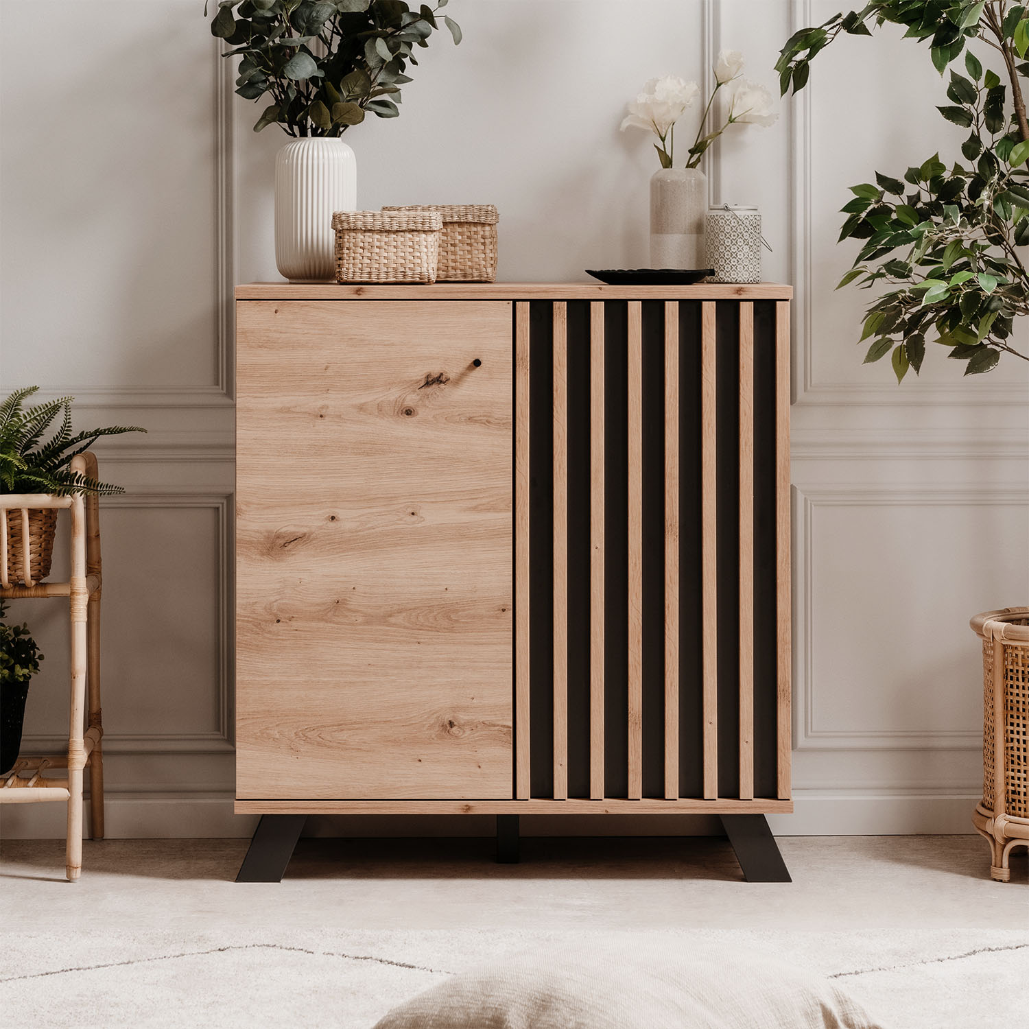 Industrial Look Sideboard Cupboard 80 cm Storage Cabinet Wood Oak Living Room