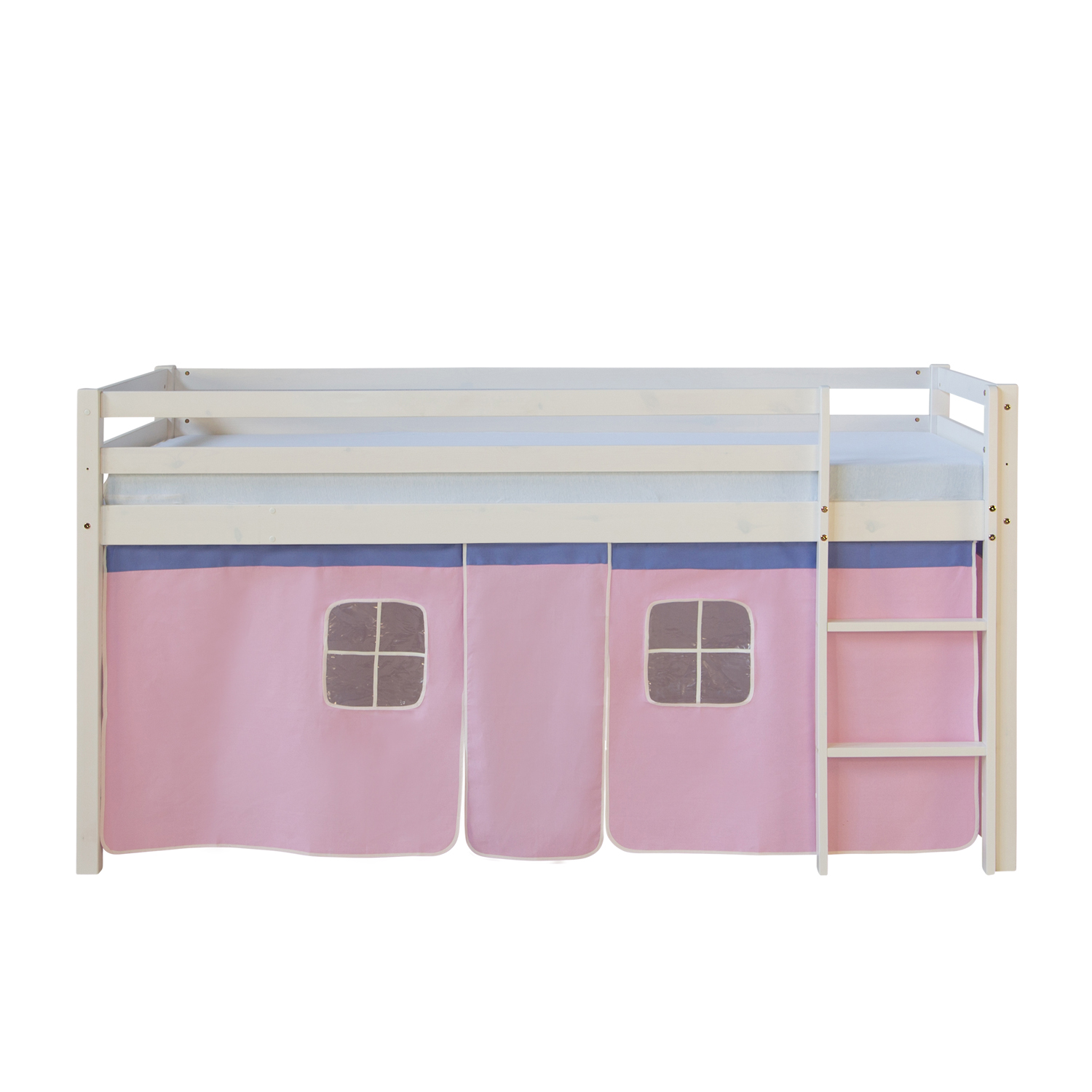 Loftbed 90x200 cm with Slats Bunk bed Childrens bed Solid Pine Wood Curtain Pink
