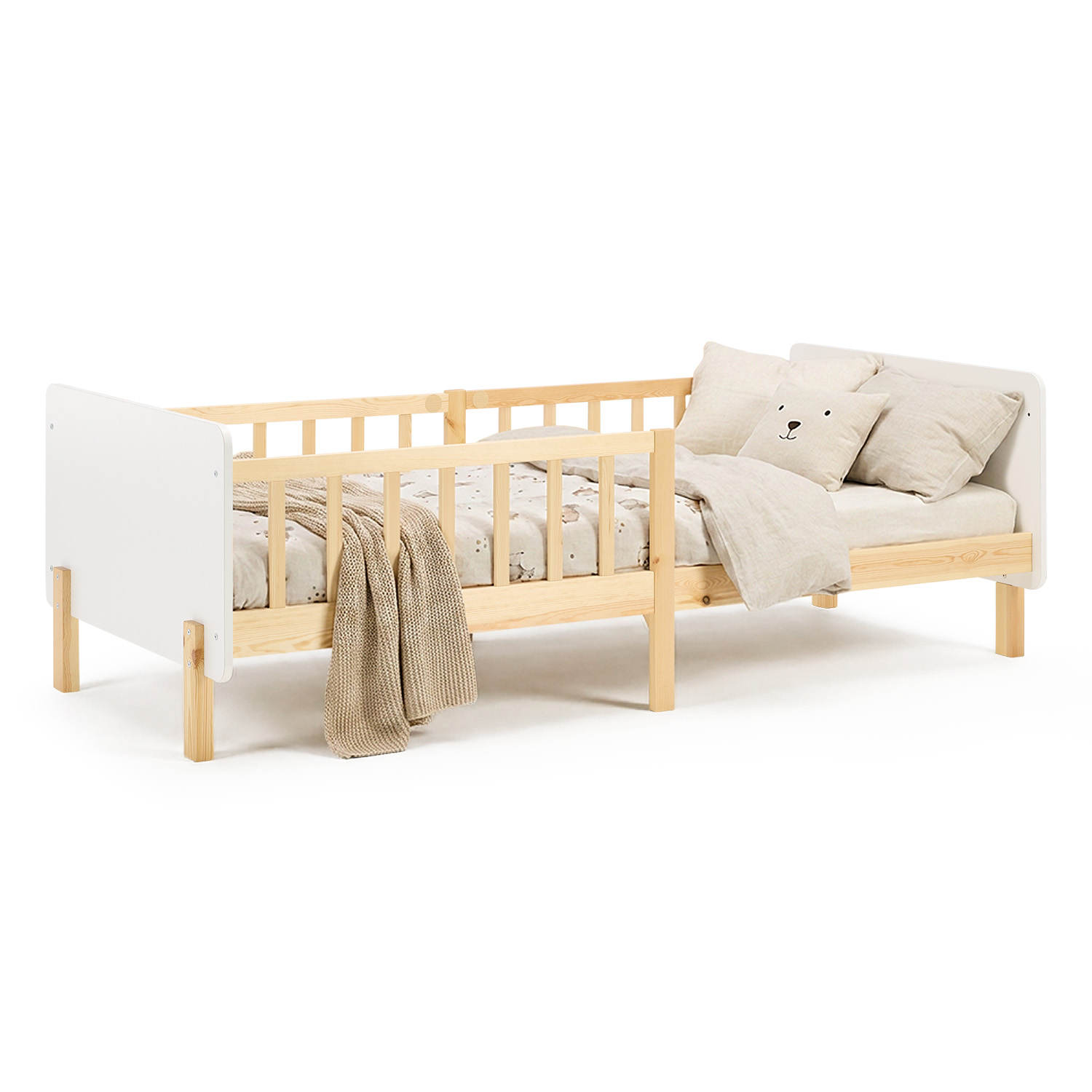Single bed 90x200 cm White Green Red Wooden Bed frame Toddler bed with safety rail Kids bed Childrens bed Mattress Slatted frame