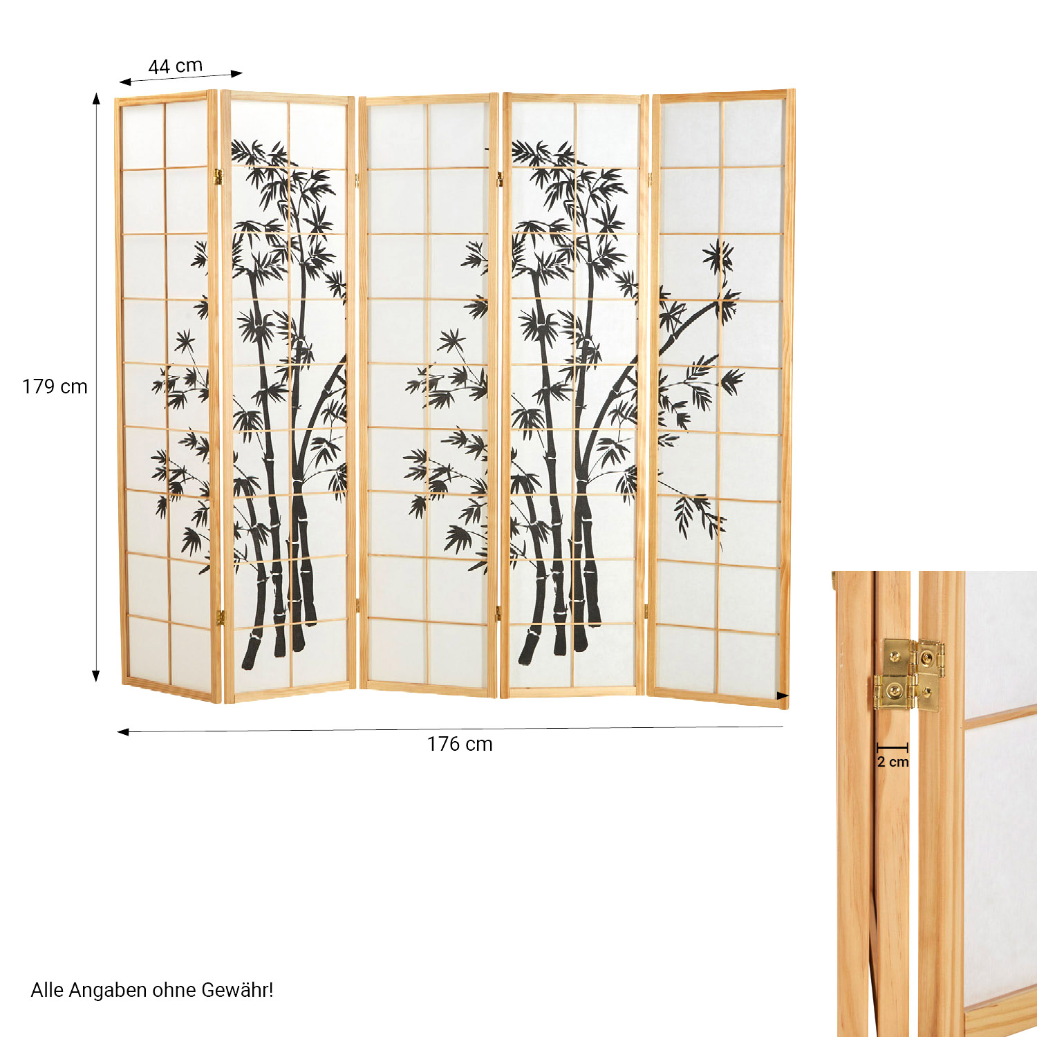 Paravent Natural Bamboo Pattern Print | 5-panel | Wood | Room Divider Partition Privacy Screen