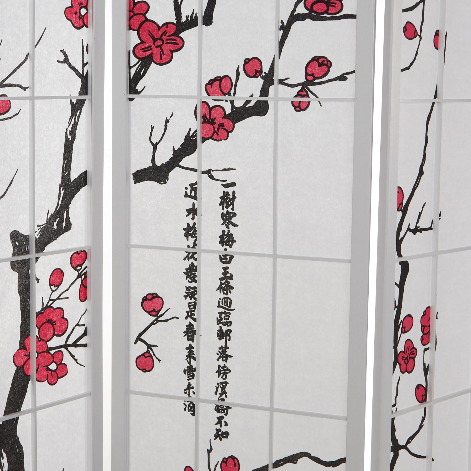 Paravent room divider 3 4 5 6 parts, wood white, rice paper, cherry pattern