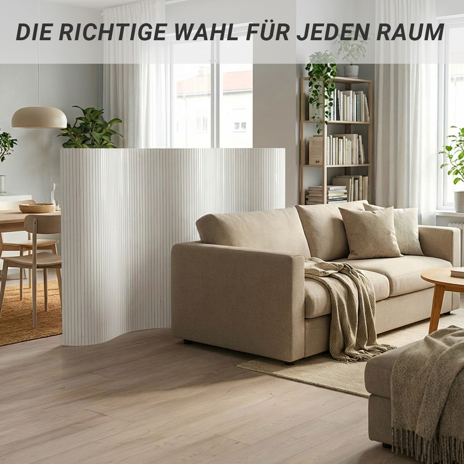 Paravent Bamboo Height 145 cm White | Room Divider | Partition Privacy Screen