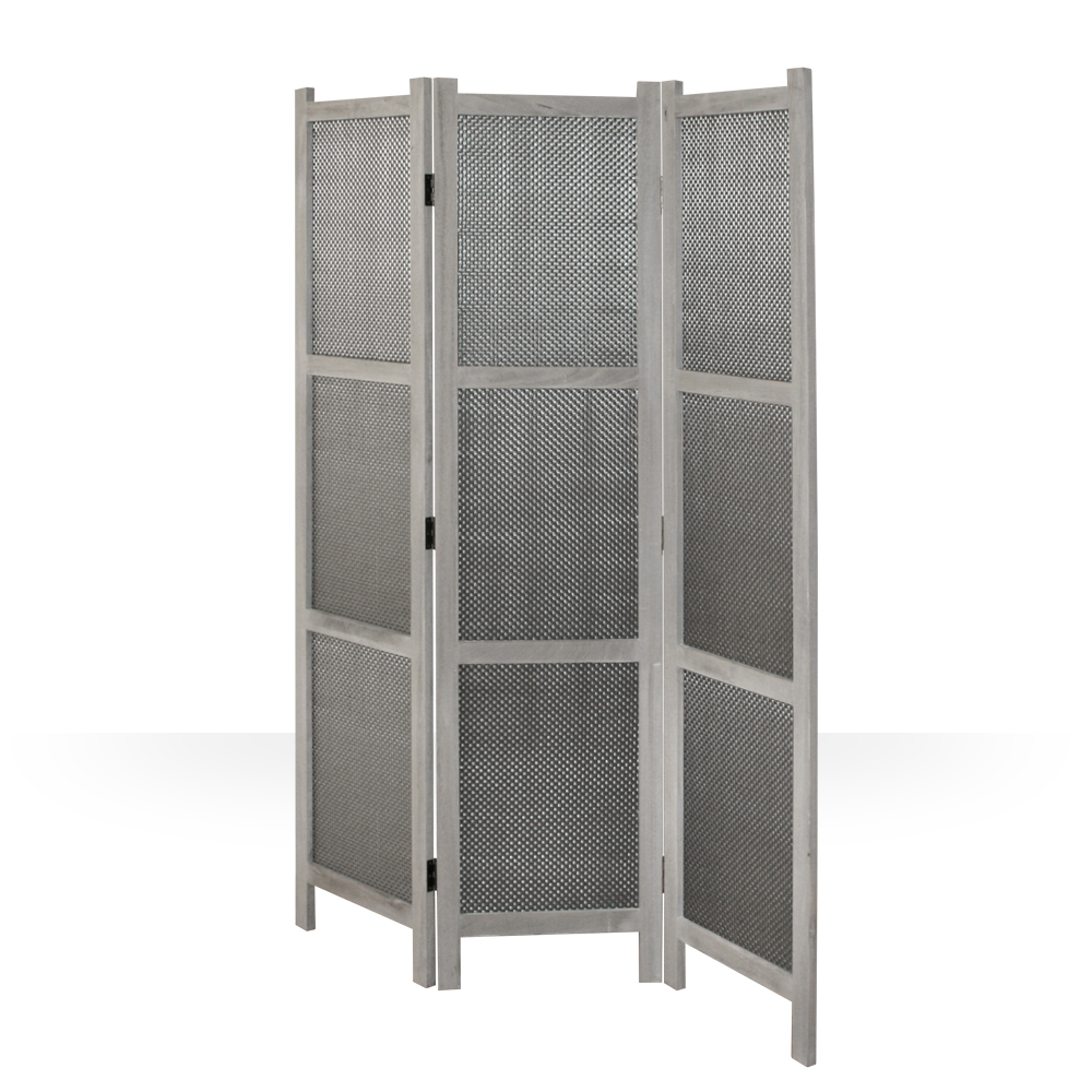 Paravent room divider 3 parts wood partition wall privacy screen grey