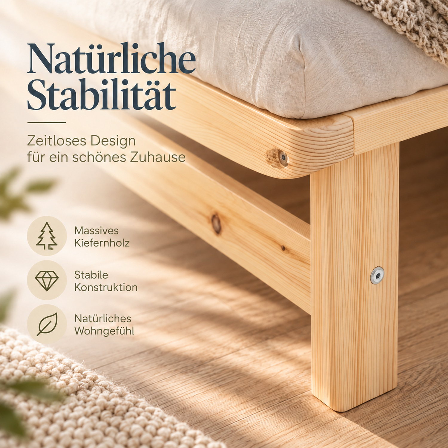 90x200 cm Natural Wooden Pallet Bed – Single Wooden Bed with Mattress & Slatted Base for Teen Rooms, Guest Rooms, and Bedrooms