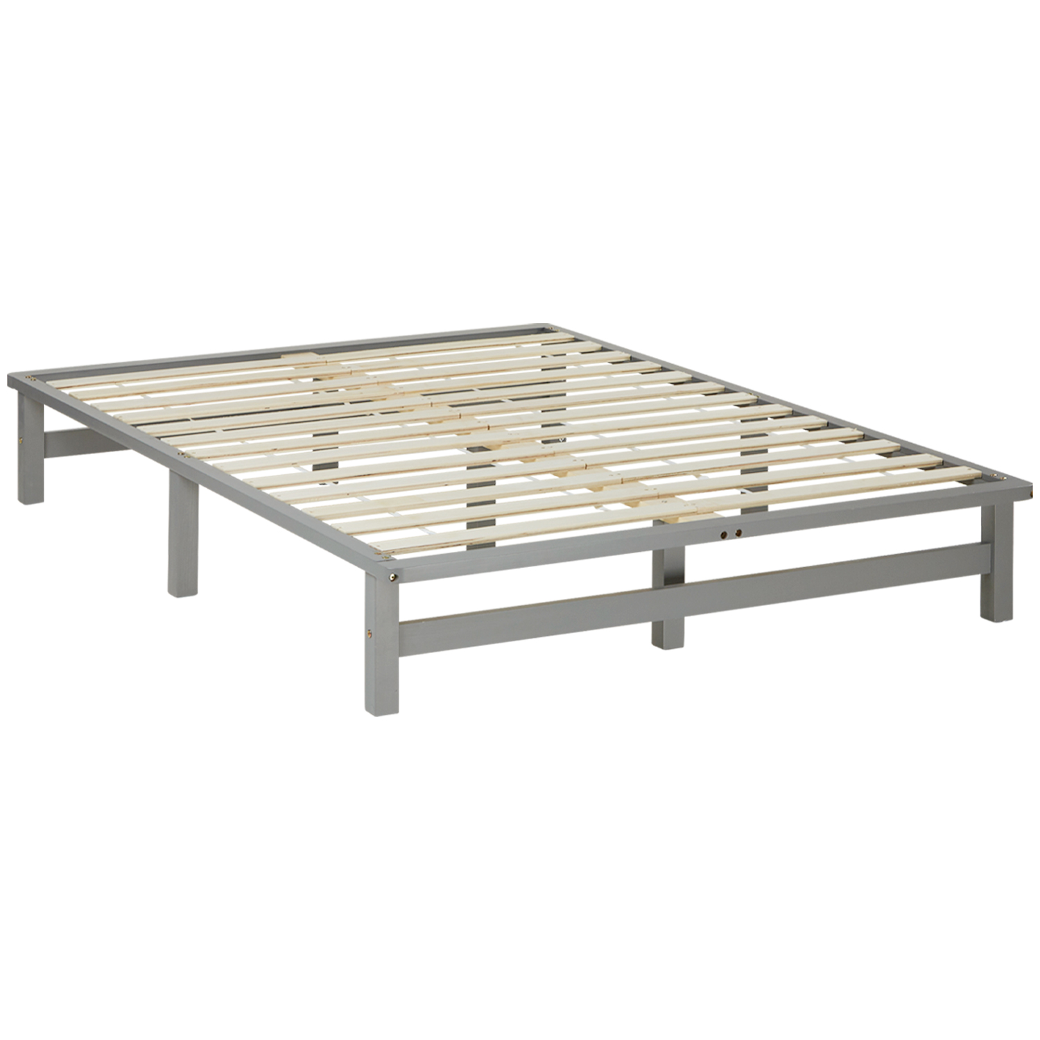 Pallet Bed 140x200 cm Grey | Double Bed with Mattress | with Slatted Frame | Wood | Kids Youth Guest Bedroom