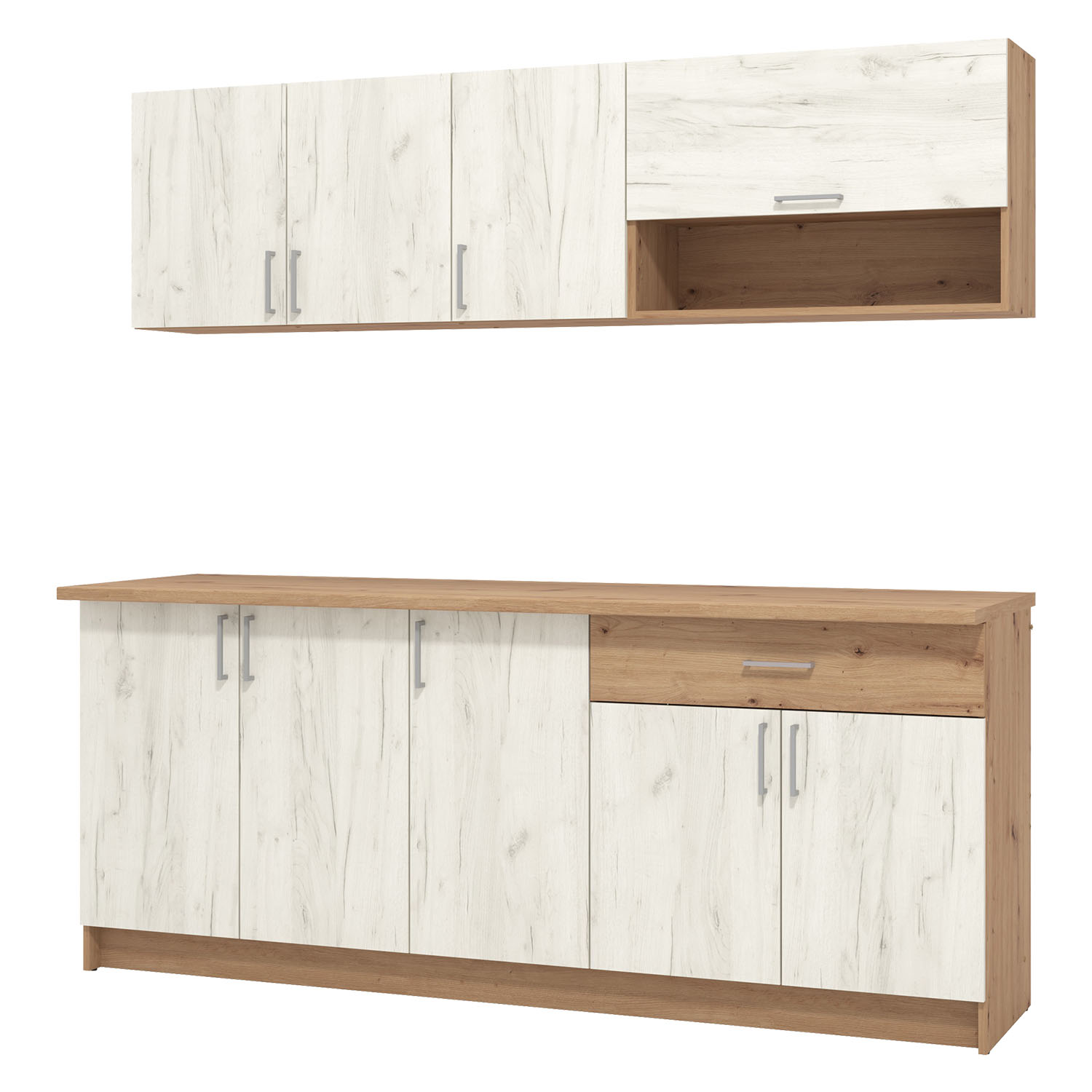 Kitchen Unit without Appliances 200 cm White Shabby | Oak | Single Kitchen | Mini Kitchen | Built-in Kitchen