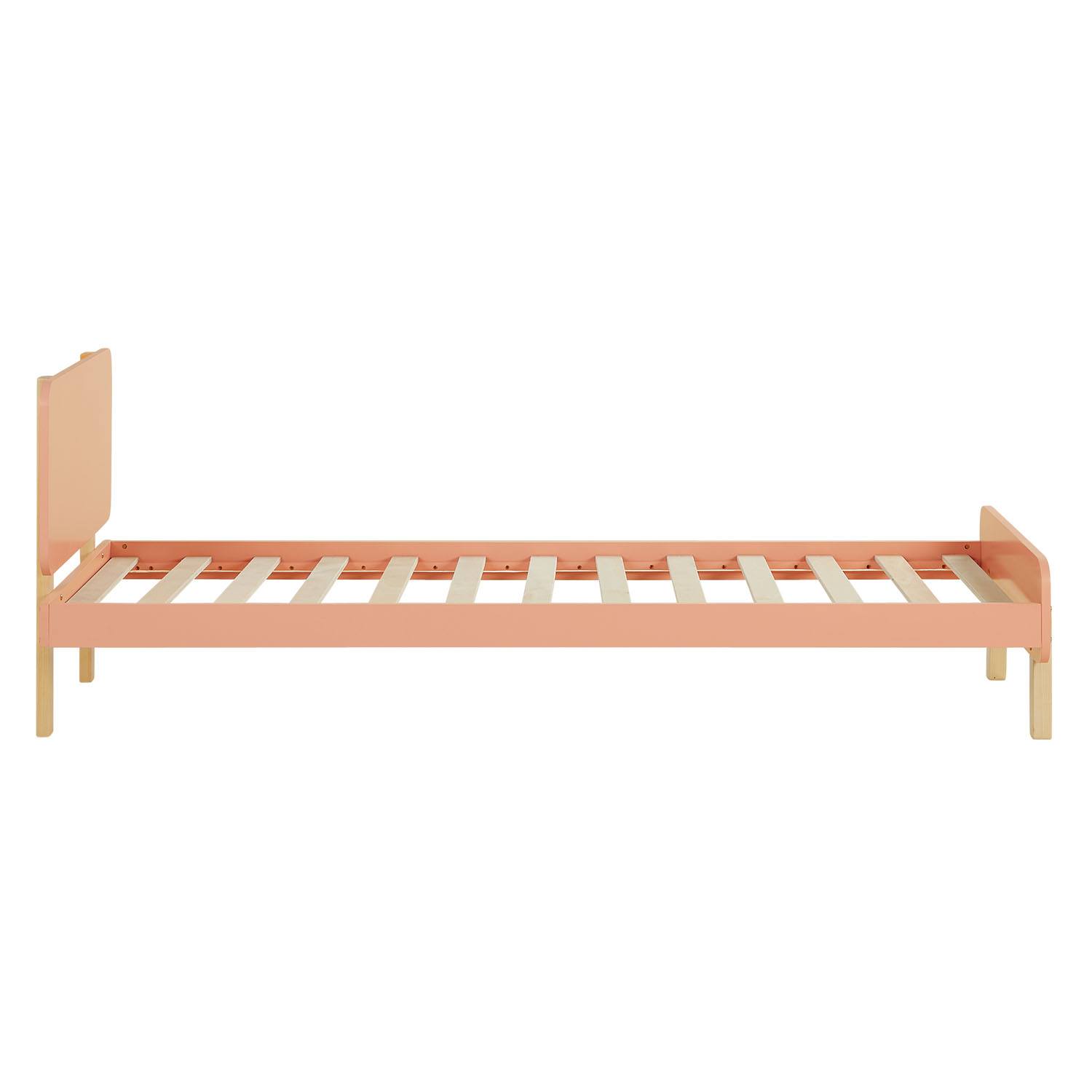 Wood Bed 90x200 cm Red Natural | Retro Bed | Single Bed | with Slatted Frame | Kids Youth Guest Bedroom