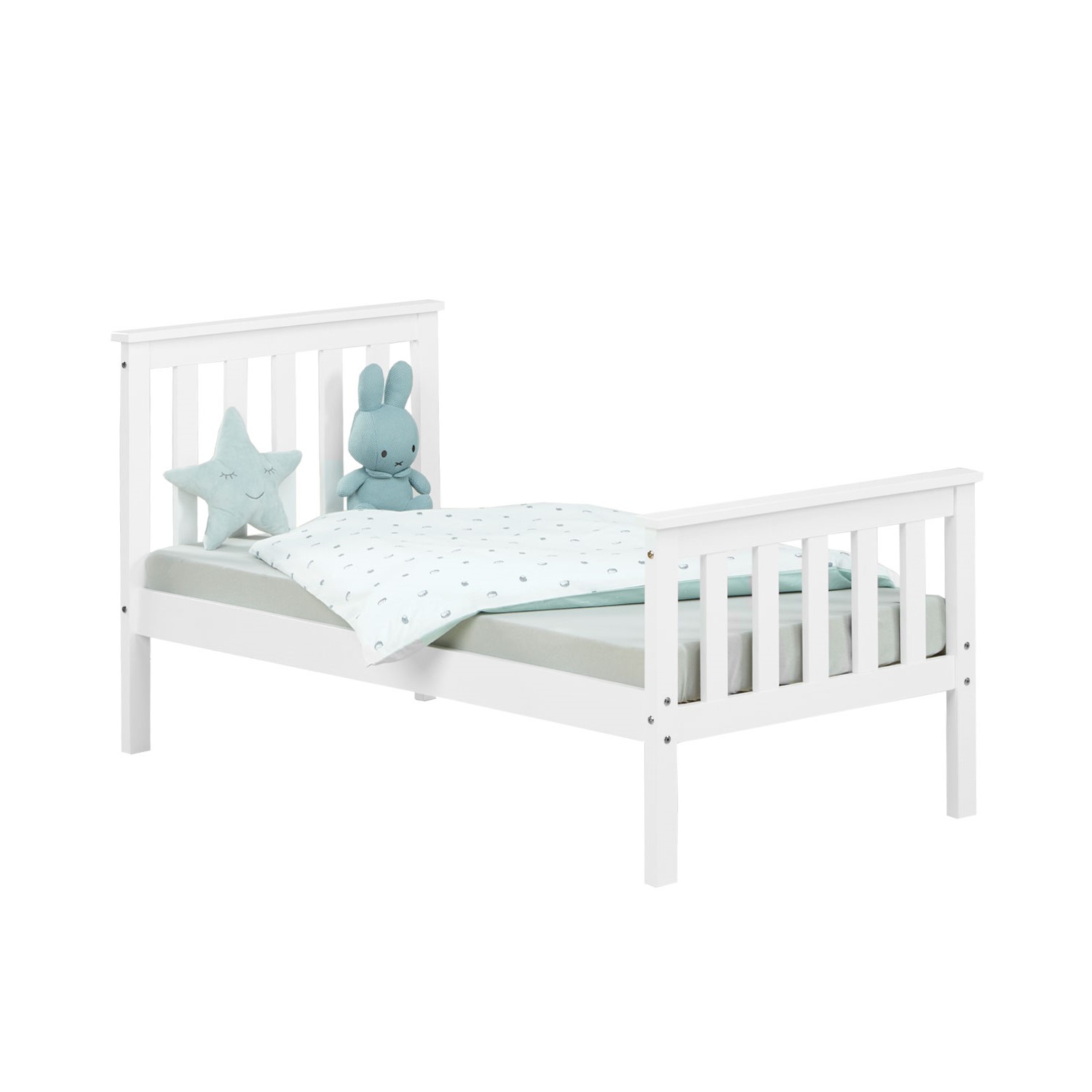 Children's Bed 70x140 cm White | Single Bed | with Slatted Frame | Wood