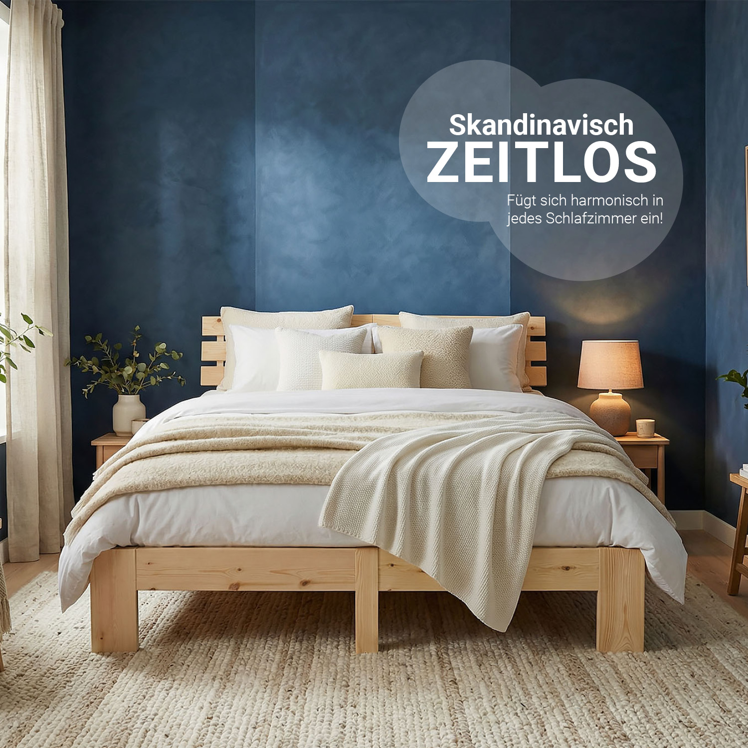 Wood Bed 140x200 cm Natural | Double Bed | with Spring Mattress | Solid | Youth Guest Bedroom