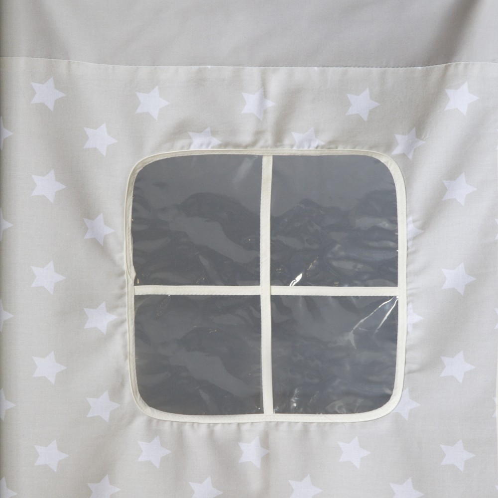 Loft Bed Kids 90x200 cm White with Curtain Stars | Tunnel | without Slatted Frame