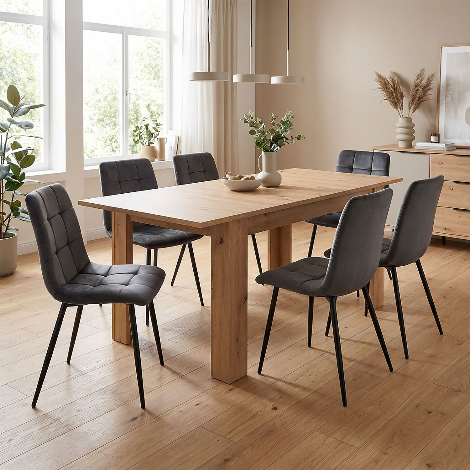 Modern Dining Table Kitchen Table Wooden Table 120x80 cm Artisan Oak 6 Seater Extendable
