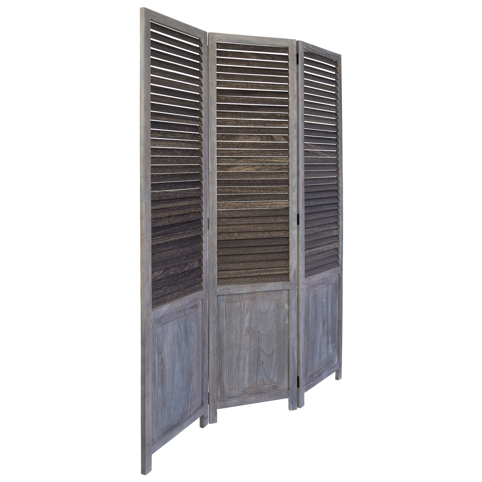 Paravent room divider 3 parts wood partition wall privacy screen brown grey
