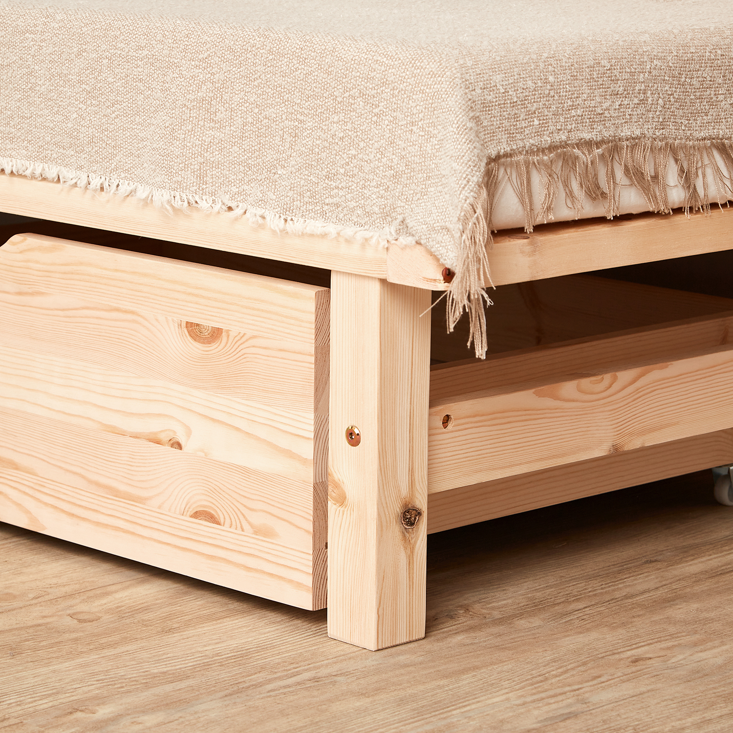 Pallet Bed 90x200 cm Natural | Single Bed with Storage Drawers | with Slatted Frame | Wood | Kids Youth Guest Bedroom