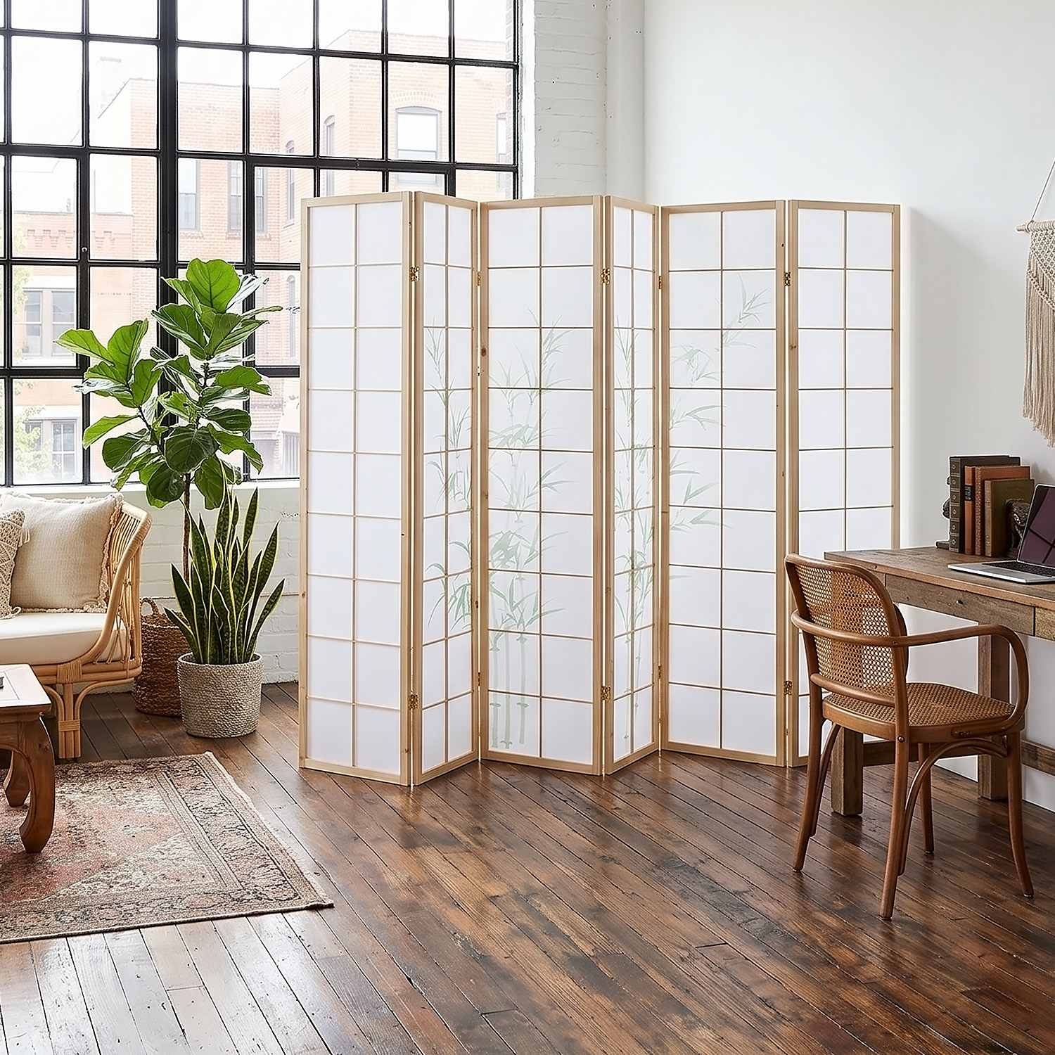 Paravent Natural Bamboo | 6-panel | Wood | Shoji Room Divider | Partition Privacy Screen