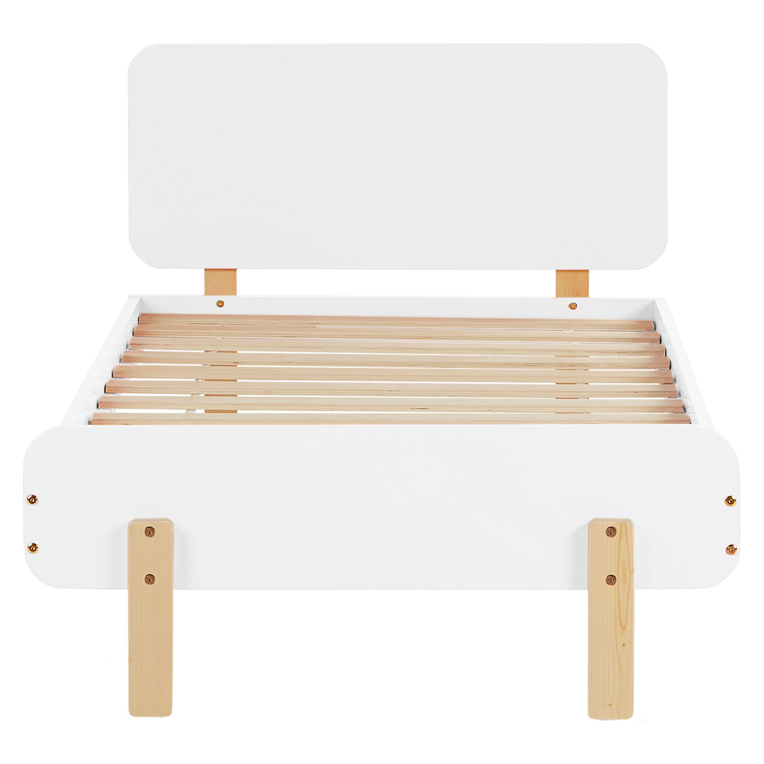 Wood Bed 90x200 cm White Natural | Retro Bed | Single Bed | with Slatted Frame | Kids Youth Guest Bedroom