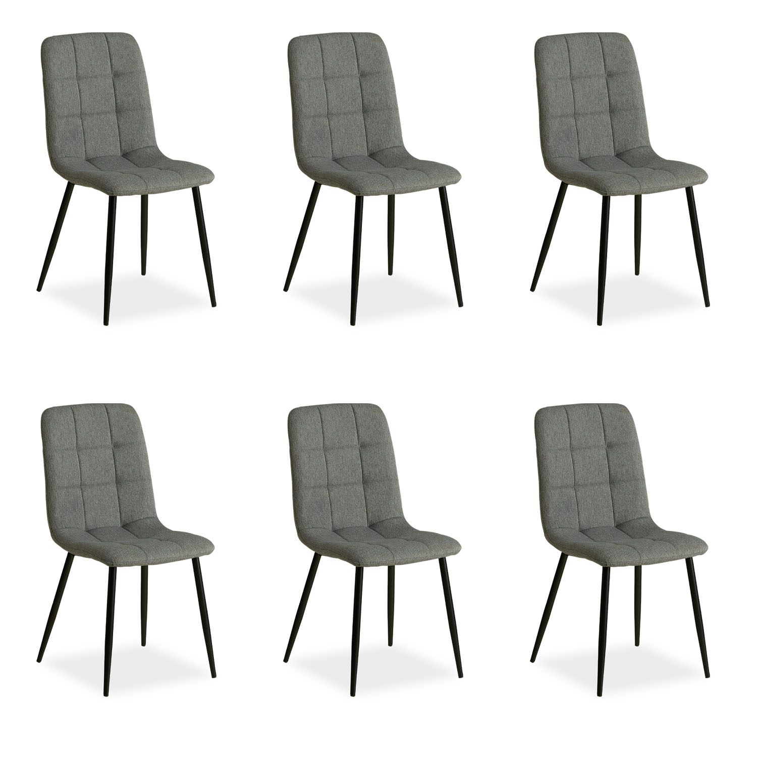 Upholstered Chair Linen Grey | Set of 6 | without Armrests | Kitchen Dining Room Office