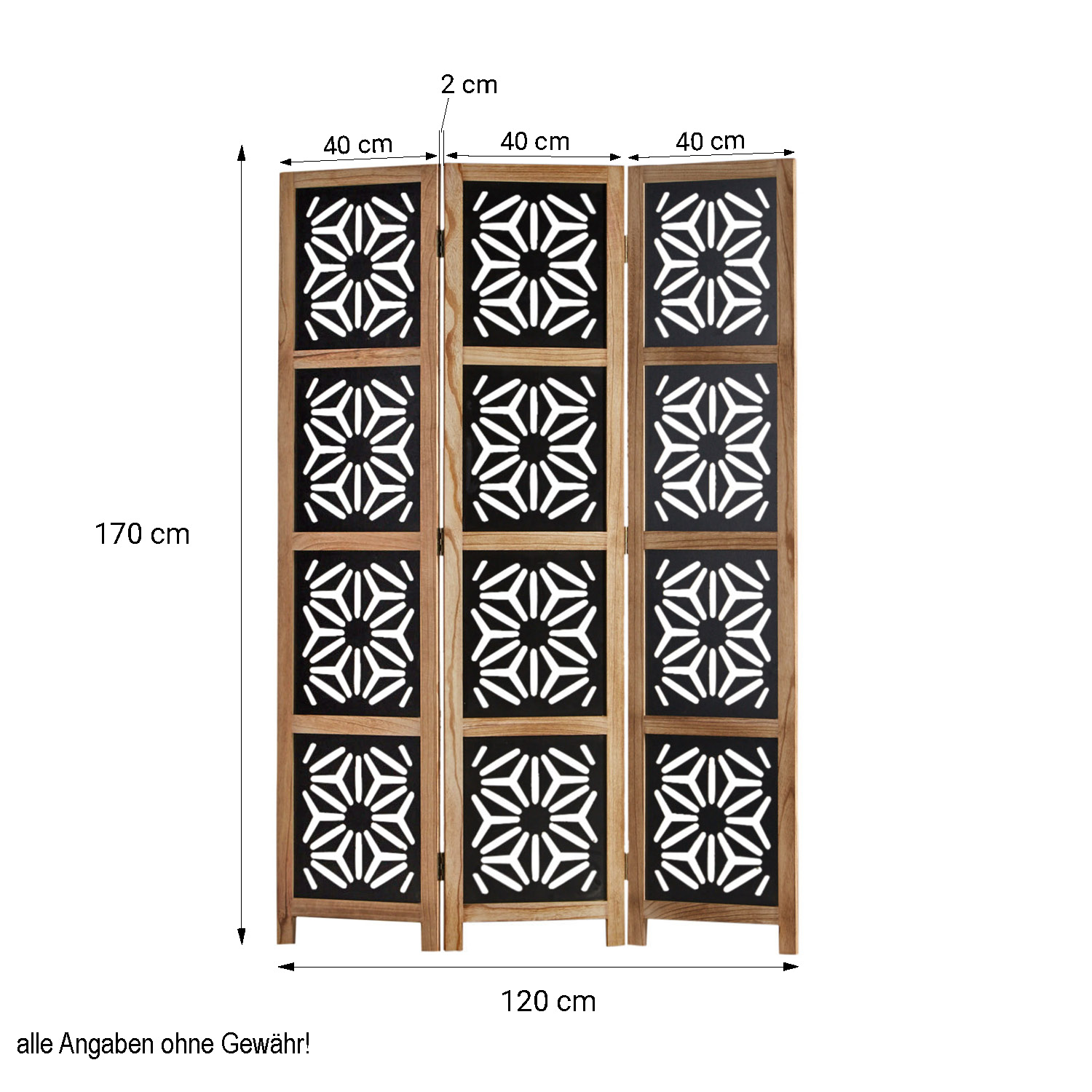 Paravent Natural Black Decorations | 3-panel | Wood | Room Divider Partition Privacy Screen