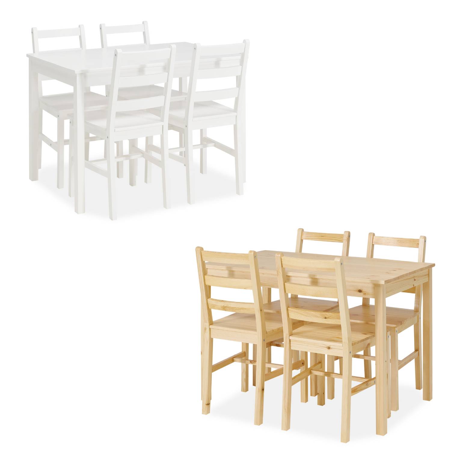 Esstisch mit 4 Stühlen Set Essgruppe Weiß Natur Esszimmertisch 108x65 cm Küchenstühle Holz Massiv Landhausstil