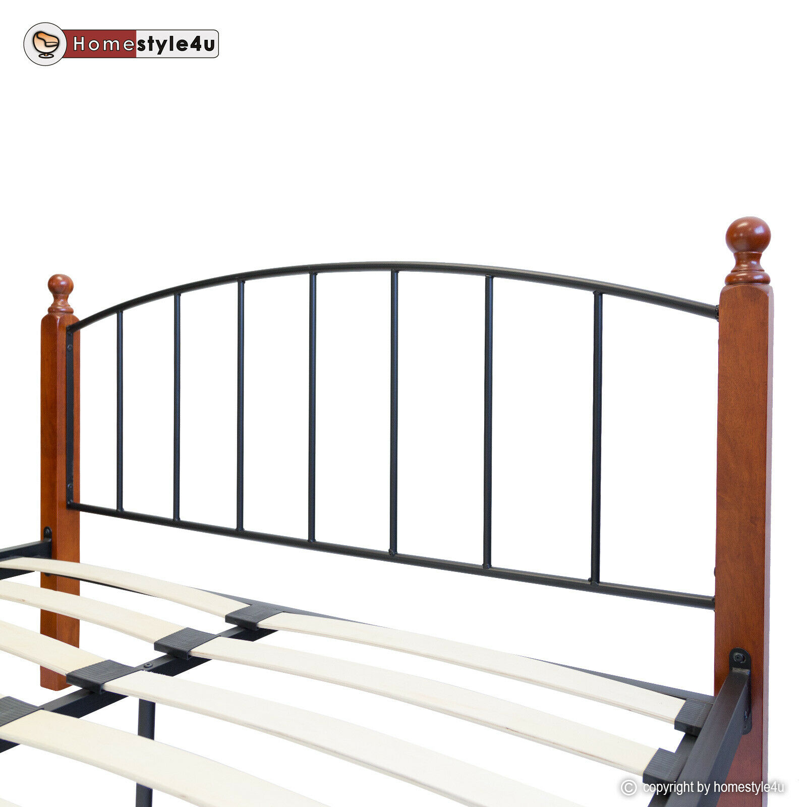 Metal Bed Iron Bed Double 180 x 200 Wood Slatted black brown bed frame 915