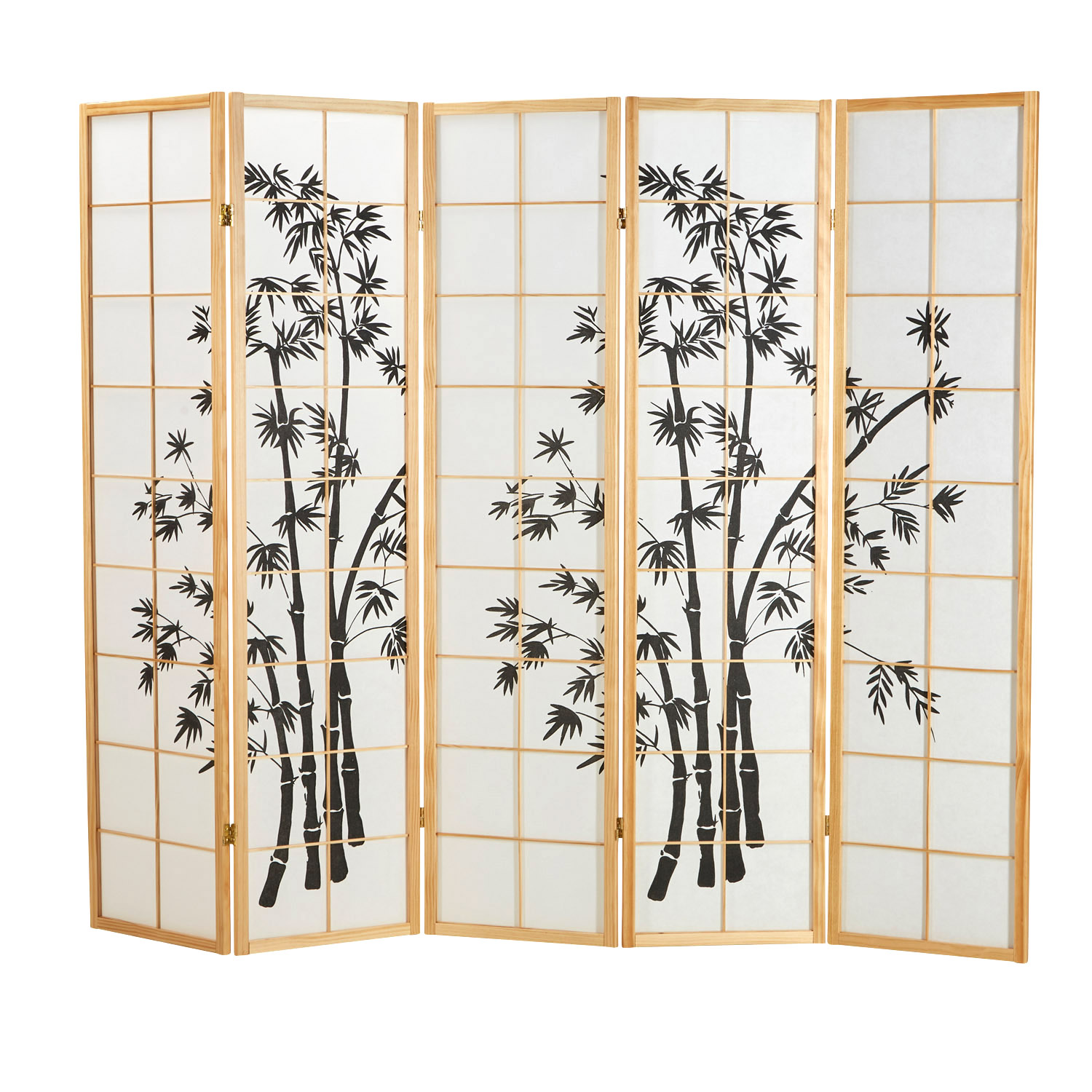Paravent room divider 3 4 5 or 6 parts, natural wood, white rice paper, bamboo pattern, height 179 cm