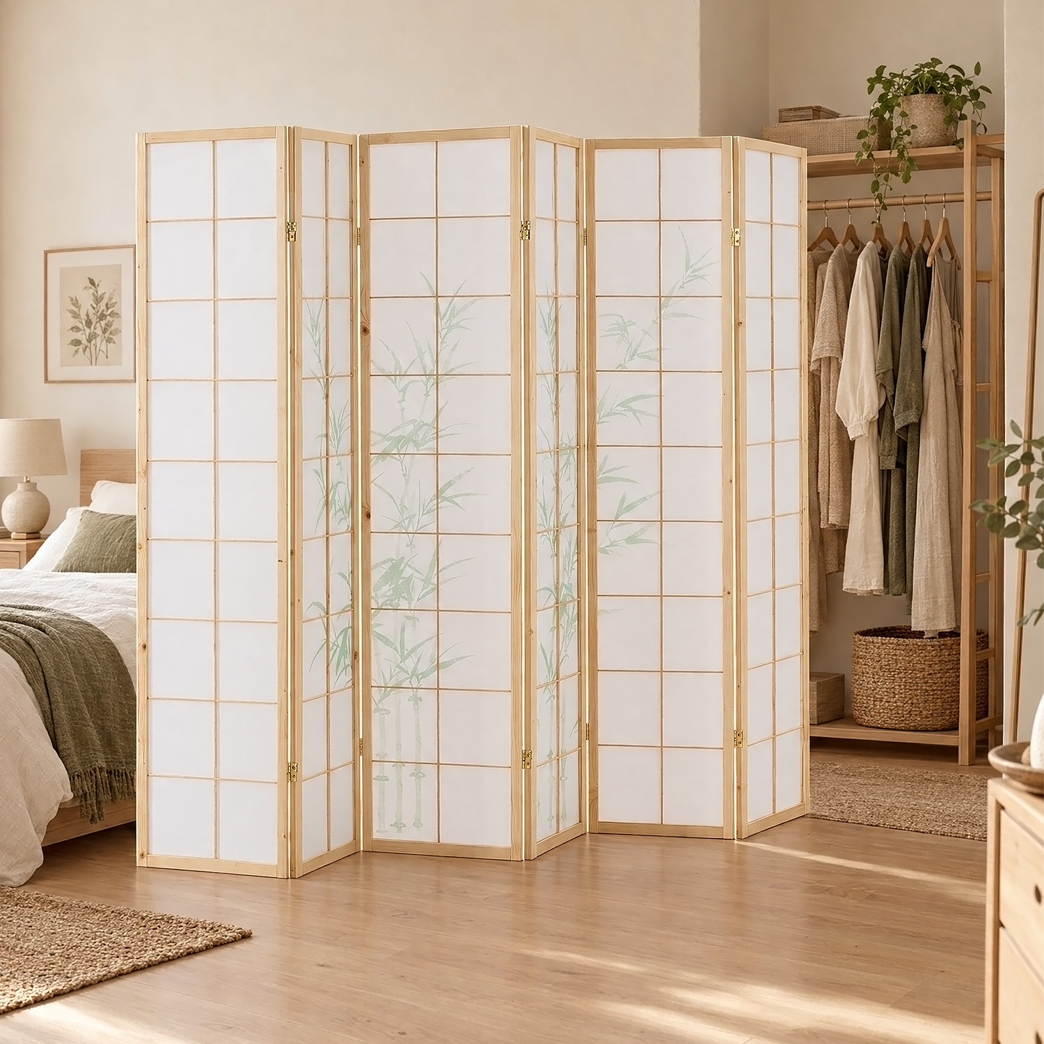 Paravent Natural Bamboo | 6-panel | Wood | Shoji Room Divider | Partition Privacy Screen