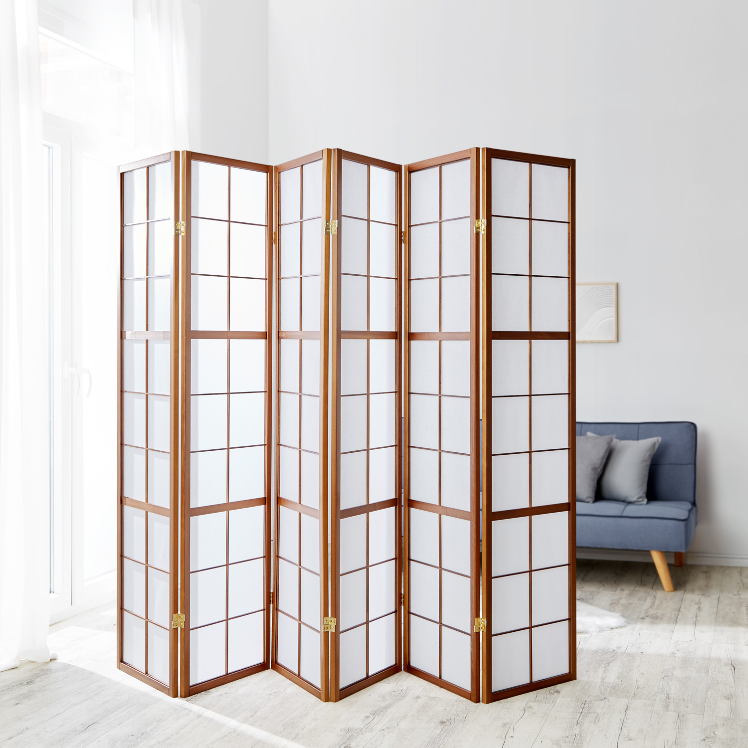 Paravent Brown Shoji Rice Paper White | 6-panel | Wood | Room Divider Partition Privacy Screen