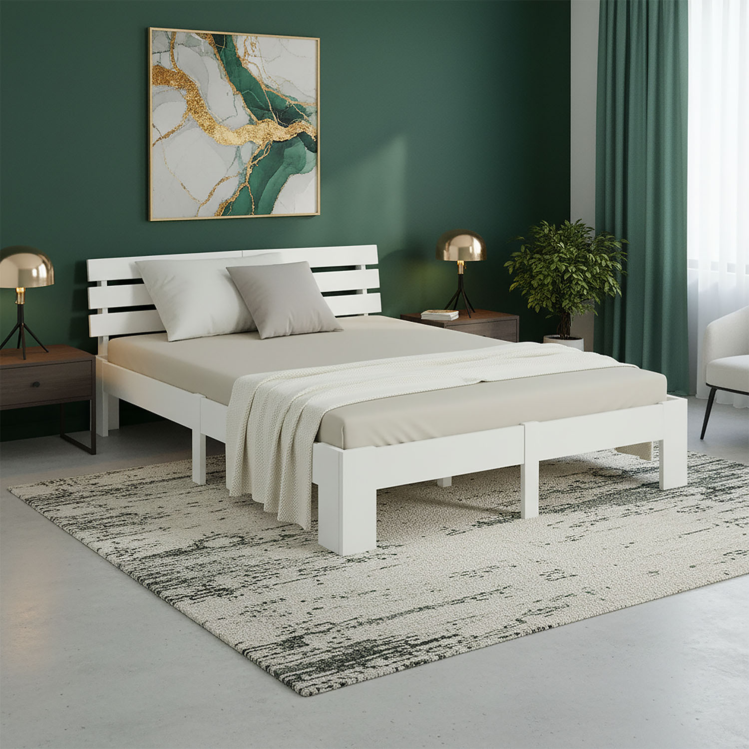 Wood Bed 140x200 cm White | Double Bed | with Spring Mattress | Solid | Youth Guest Bedroom