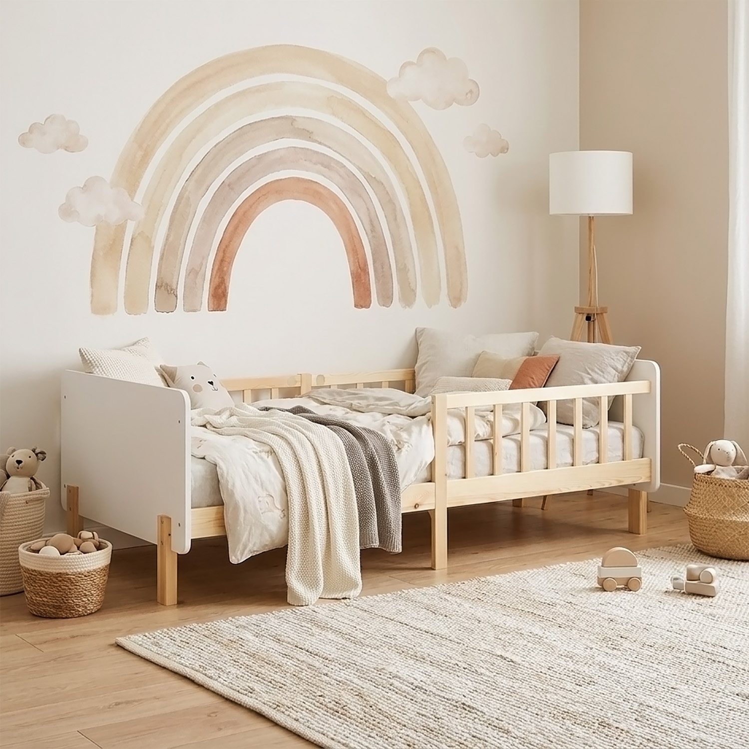 Single bed 90x200 cm White Green Red Wooden Bed frame Toddler bed with safety rail Kids bed Childrens bed Mattress Slatted frame