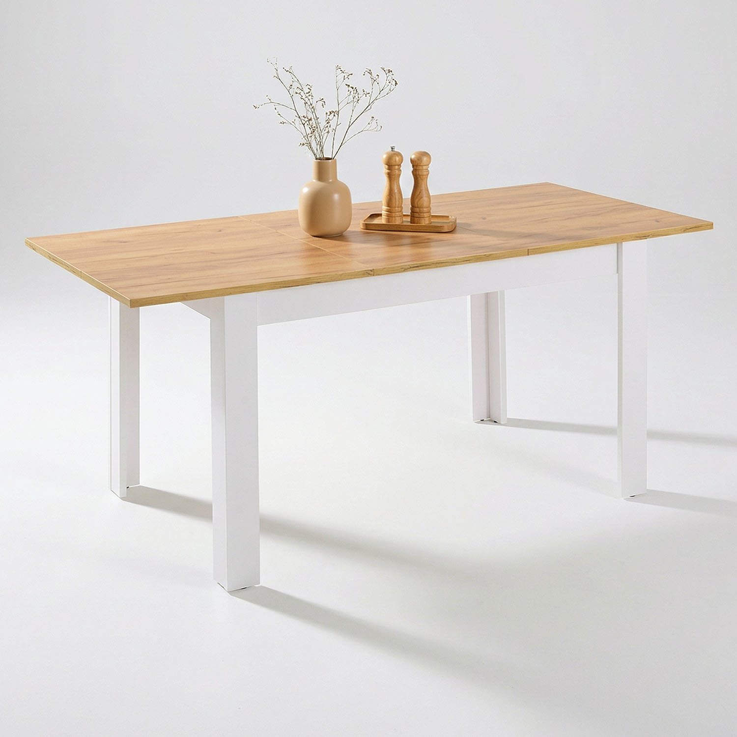 Modern Dining Table Kitchen Table White Wooden Table 135x86 cm Wotan Oak 8 Seater Extendable