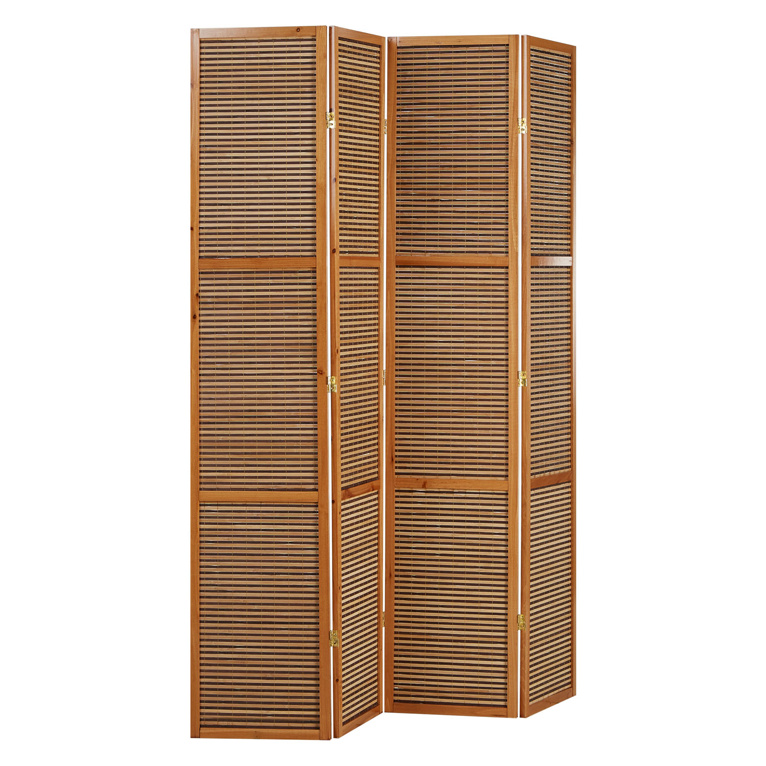 Paravent Brown Wooden Slats Height 200 cm | 4-panel | Wood | Room Divider Partition Privacy Screen