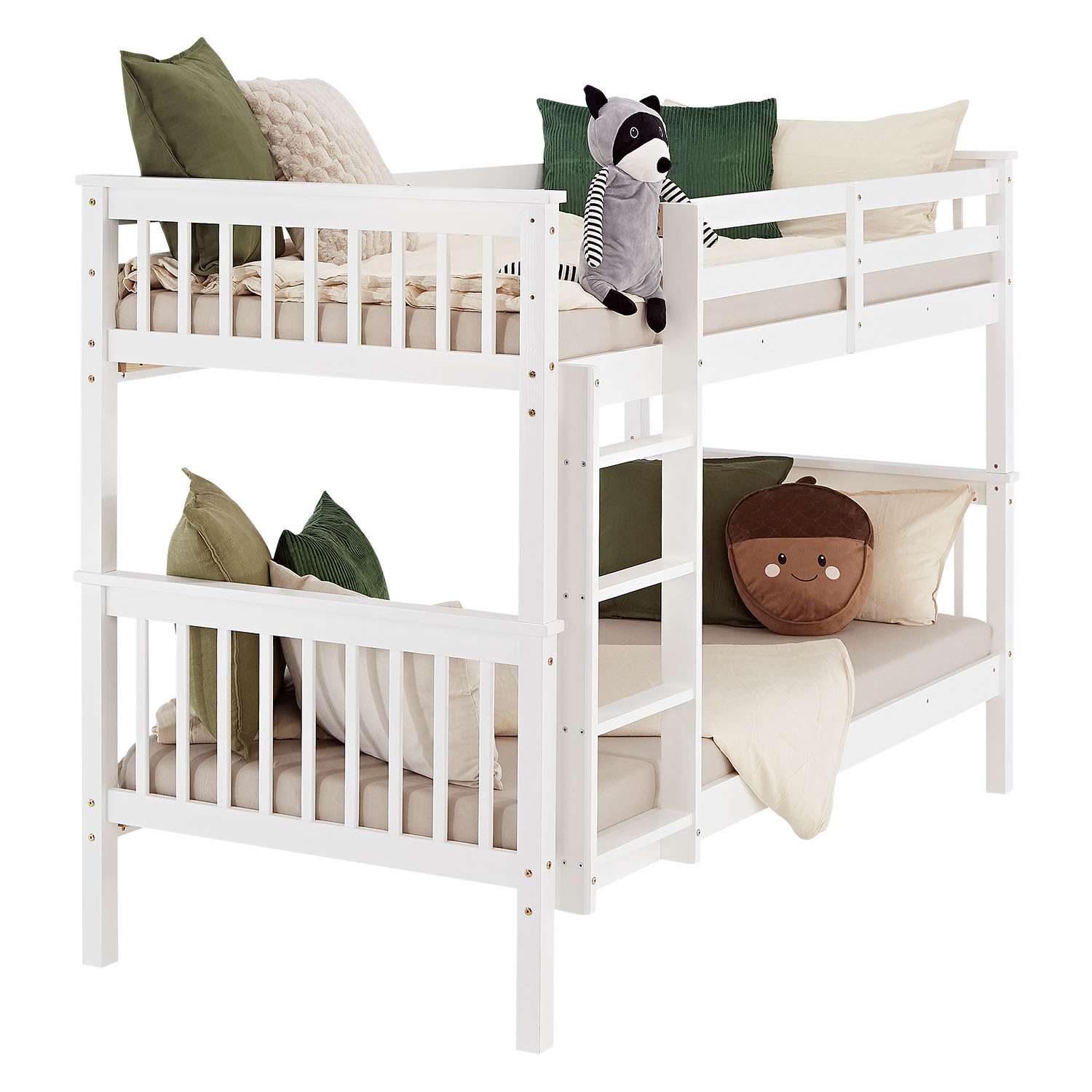Bunk Bed 90x200 cm White | Kids Bed with Mattress | Fall Protection | Convertible | Massif pine wood