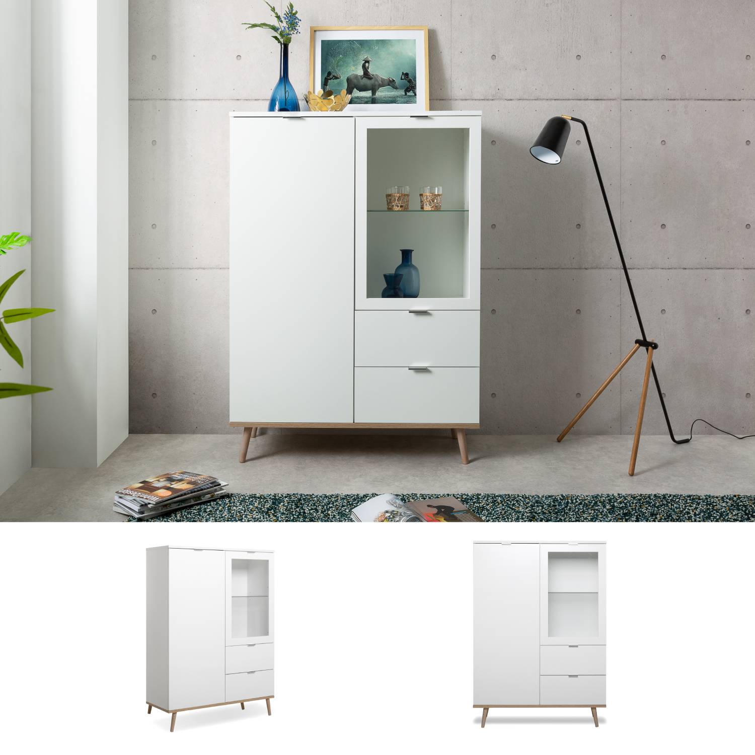 Highboard Sideboard Cabinet 2 Drawers Wood Living Room
