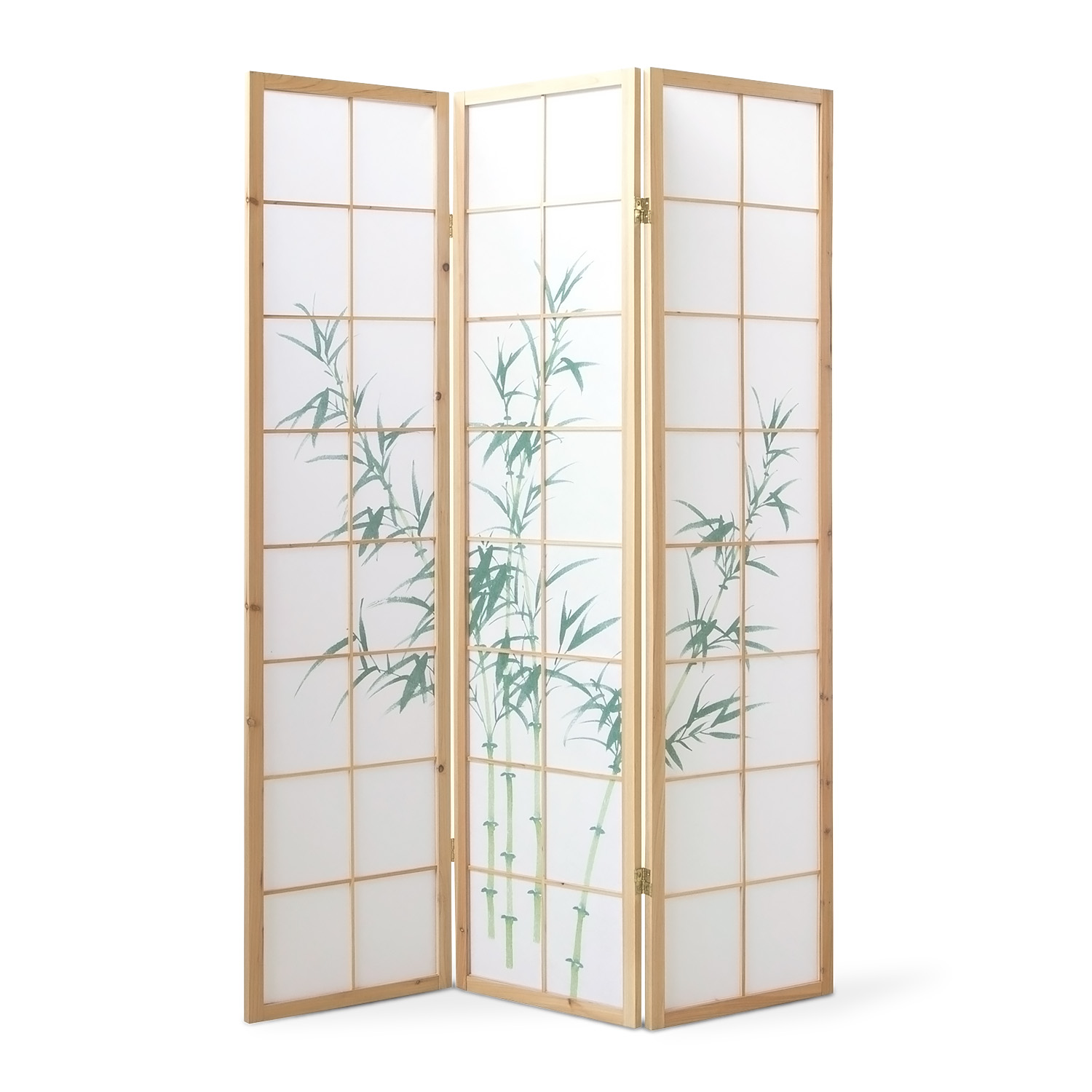 3-Panel Natural Screen – Shoji Room Divider with Bamboo Motif, Made of Wood and Rice Paper