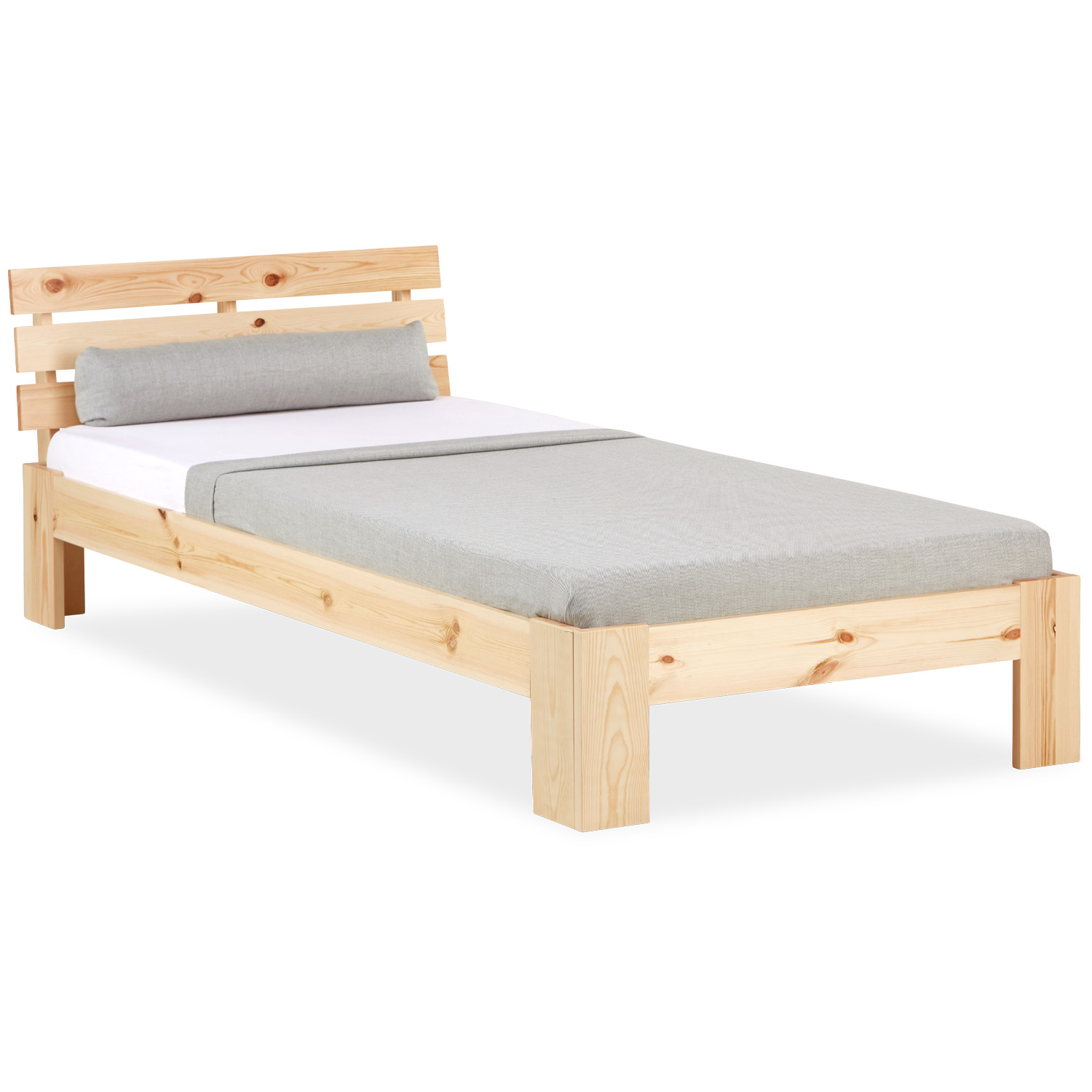 Wood Bed 90x200 cm Natural | Single Bed | with Slatted Frame | Solid | Kids Youth Guest Bedroom