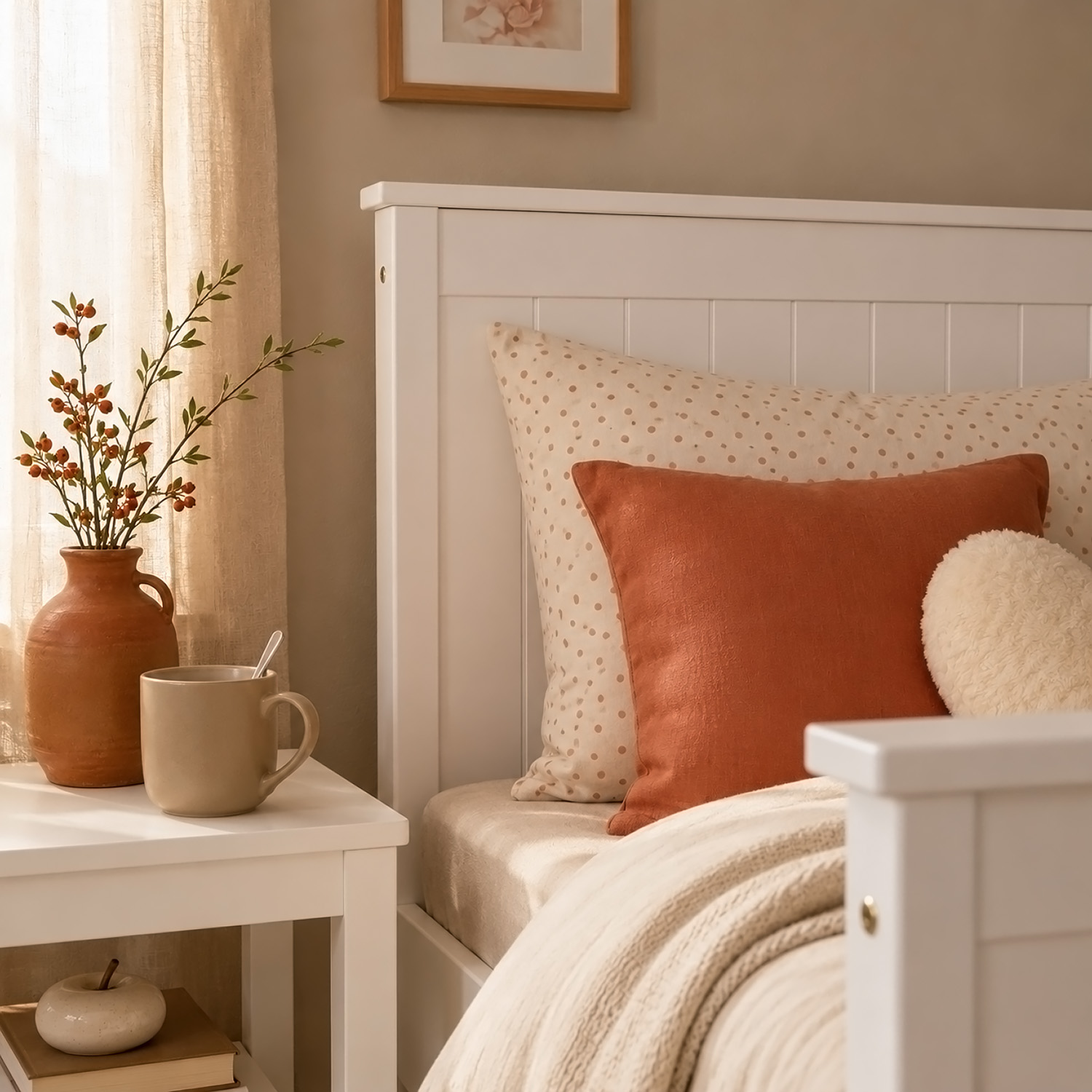 Wooden Bed 90x200 cm White | Single Bed | With Slatted Base | Country Style | Children's, Teen, or Guest Bedroom