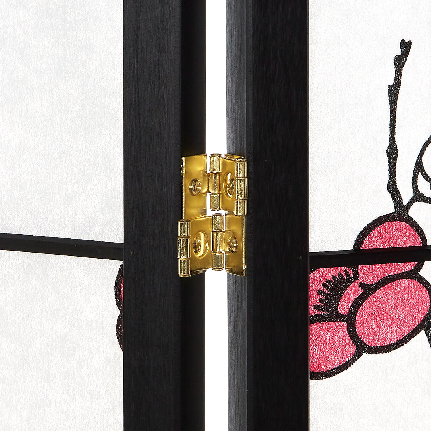 Paravent Black Cherry Pattern | Rice Paper White | 4-panel | Wood | Room Divider Partition Privacy Screen