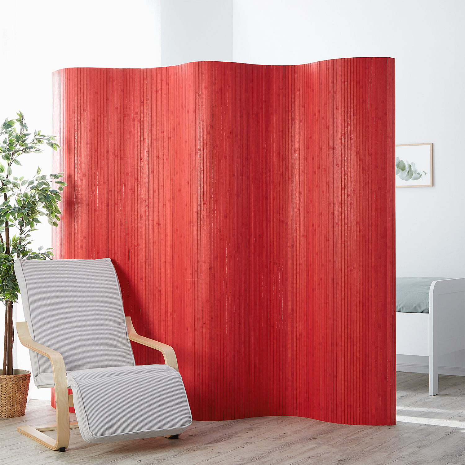 Paravent Bamboo Height 200 cm Red | Room Divider Partition Privacy Screen
