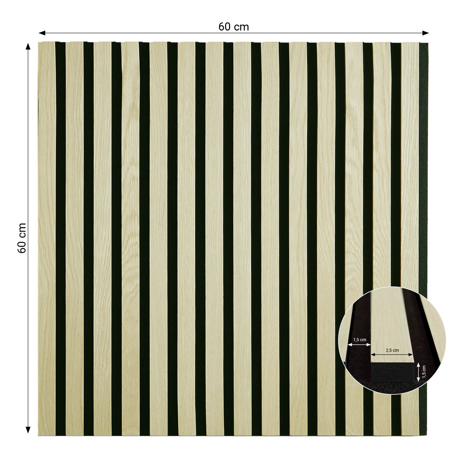 Acoustic Panels Wall Panels 60 x 60 cm Cream | Wood | 4-piece Set | 3D Strips