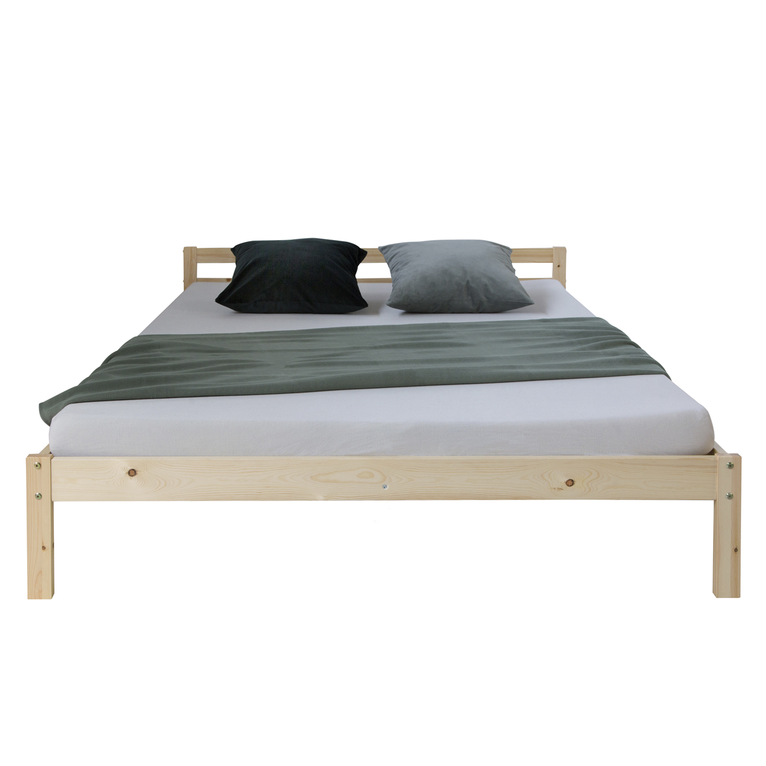 Wooden Bed 140x200 cm Natural – Solid Wood Double Bed with Slatted Base for Teenagers' Rooms, Guest Rooms, and Bedrooms