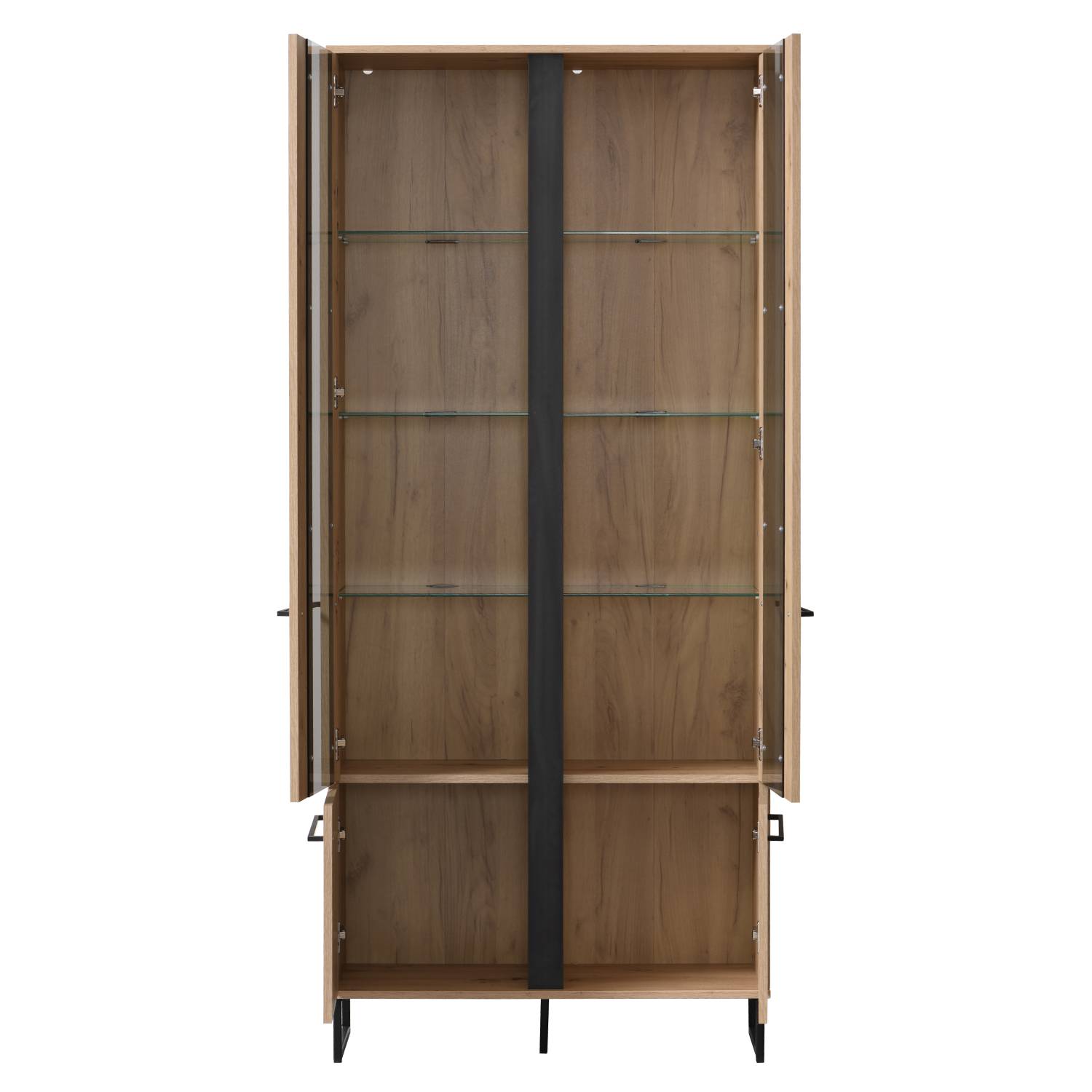 Showcase Highboard Cabinet with compartments Living room cabinet Wood Natural Skid feet Black