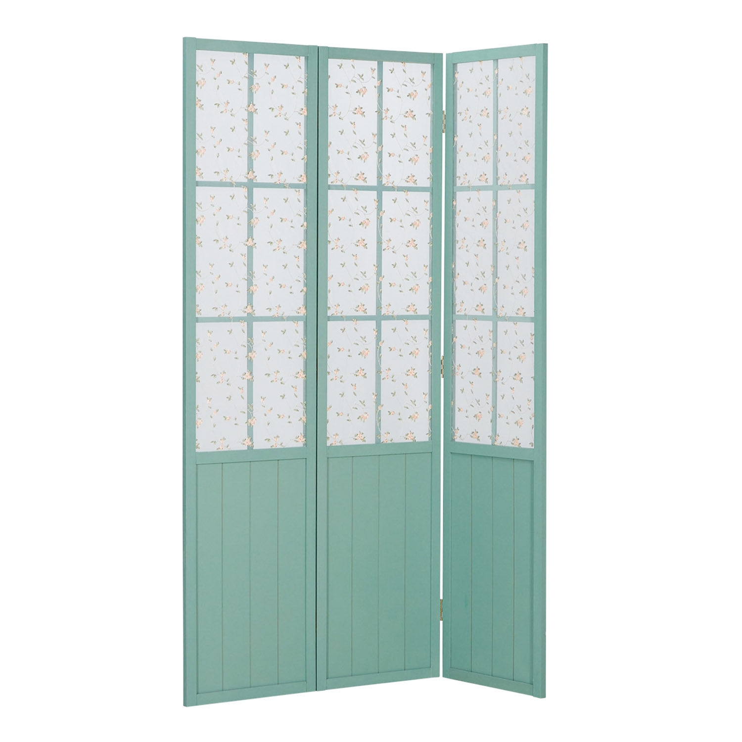 Paravent Turquoise Country House Style | Fabric Cover Floral Pattern | 3-panel | Wood | Room Divider Partition Privacy Screen
