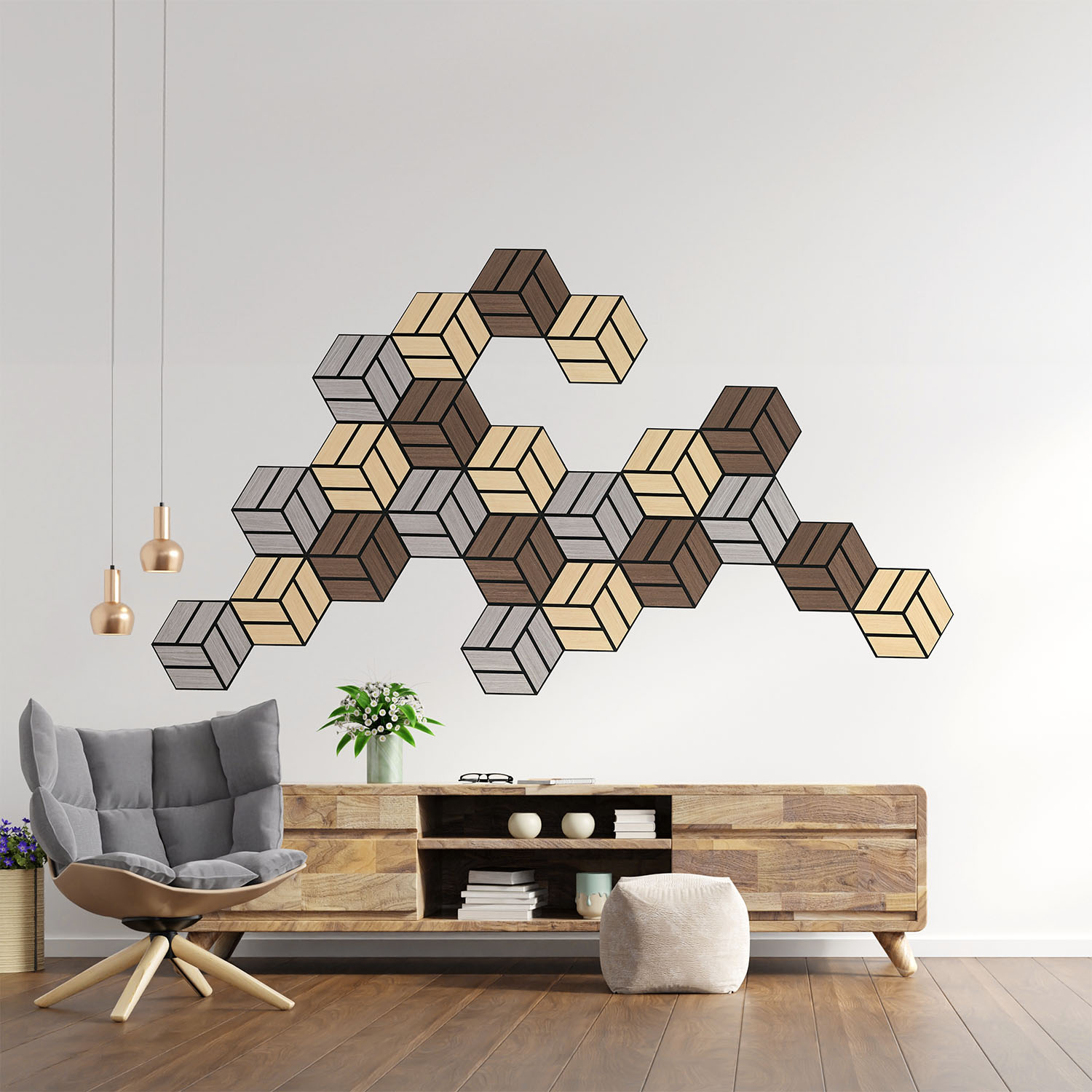 Acoustic Panels Wall Panels Hexagon Honeycomb 30 x 26 cm Brown Walnut | Wood | 10-piece Set | 3D