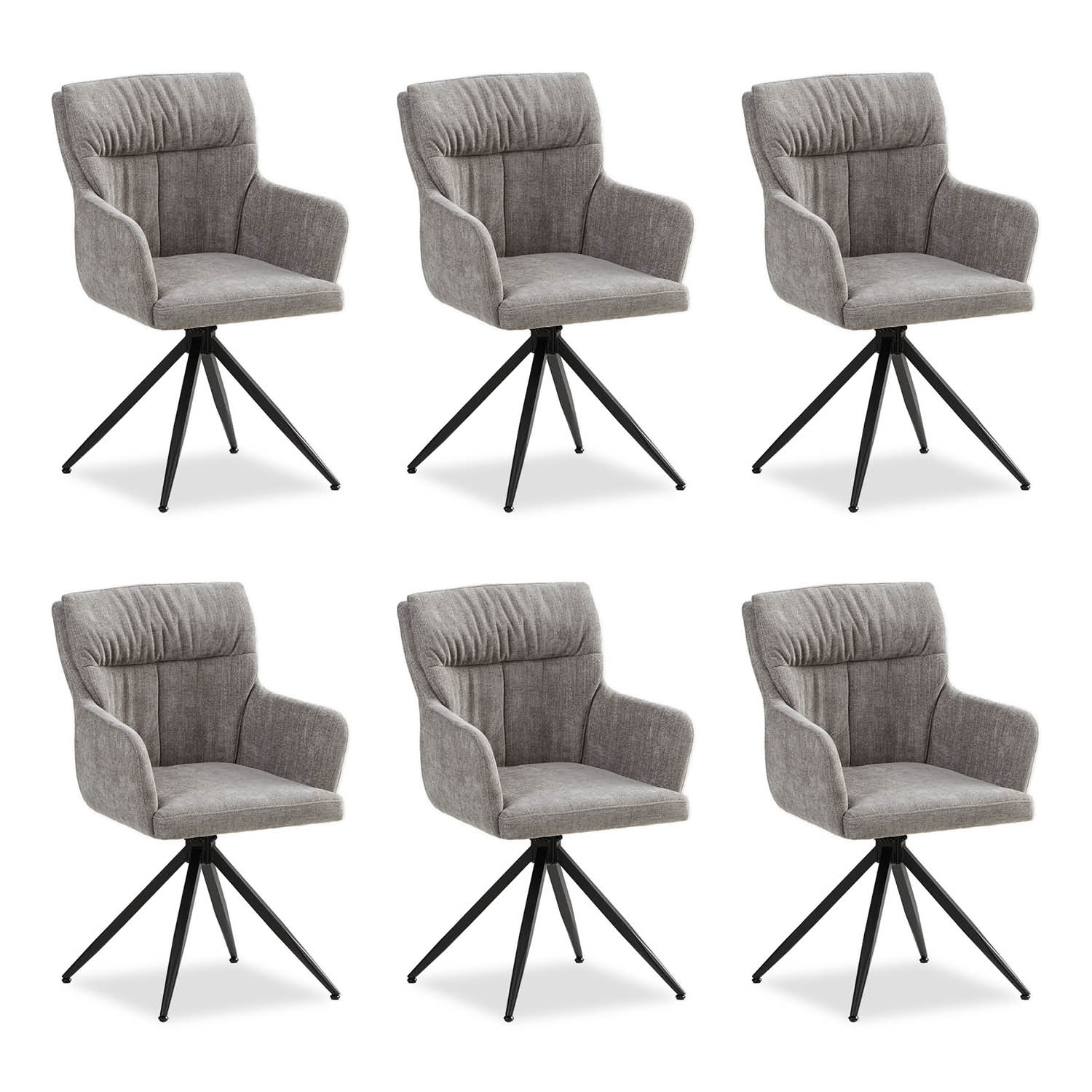 Upholstered Chair Linen Grey | Set of 6 | swivel | with Armrests | Kitchen Dining Room Office