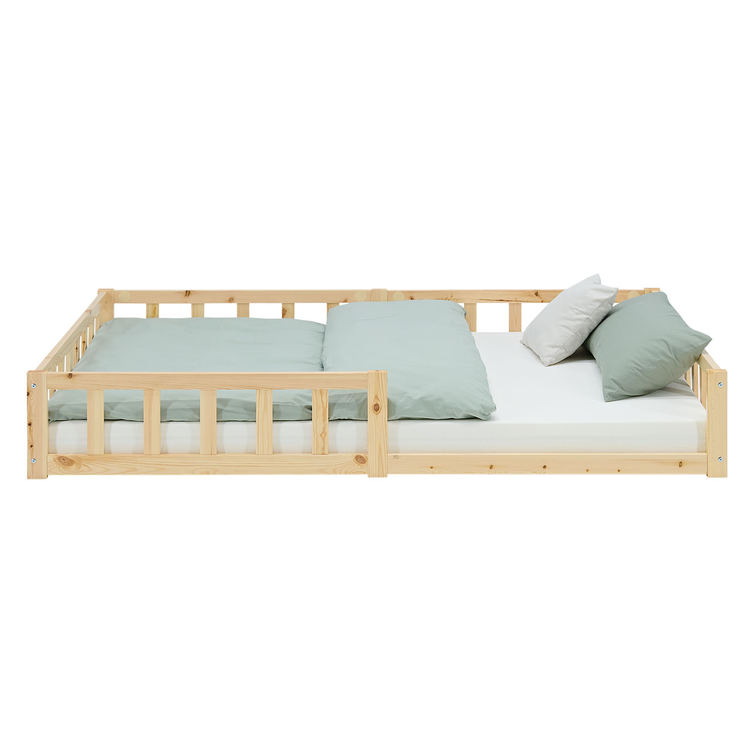 Children's Bed 120x200 Natural | Floor Bed with Slatted Frame | with Fall Protection | Montessori