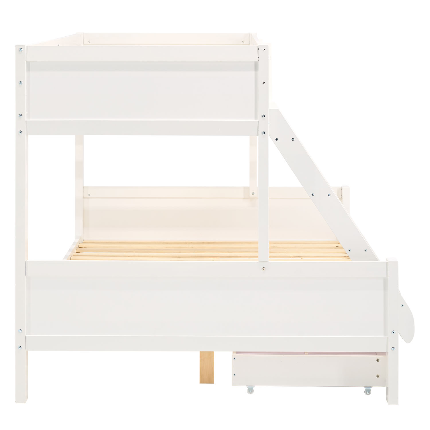 Bunk Bed with 2 Sleeping Surfaces 90x200 cm and 140x200 cm, White | with 2 Underbed Drawers | with Slatted Base